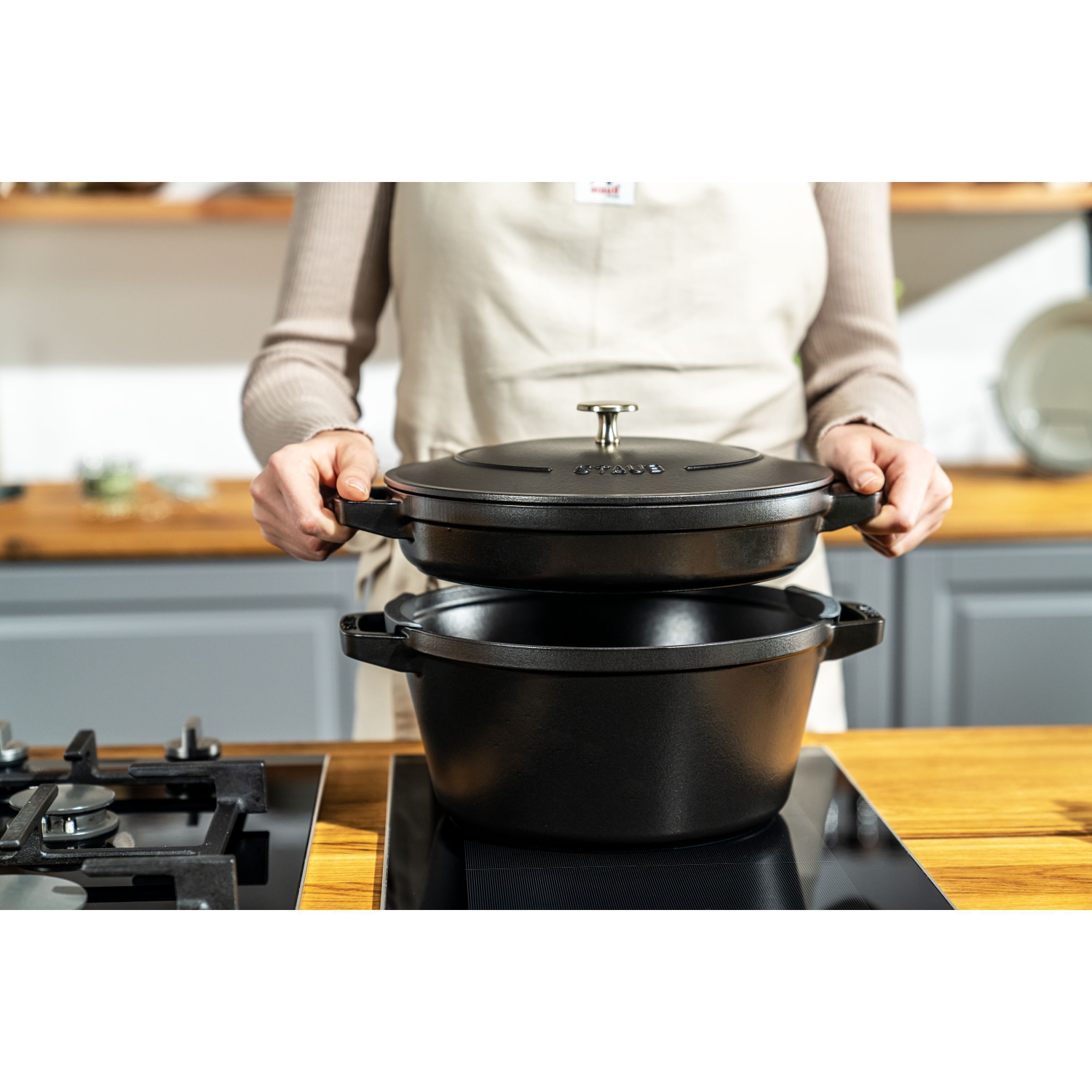 STAUB Stackable Set Stackable Set 3 Piece Cast Iron, Black