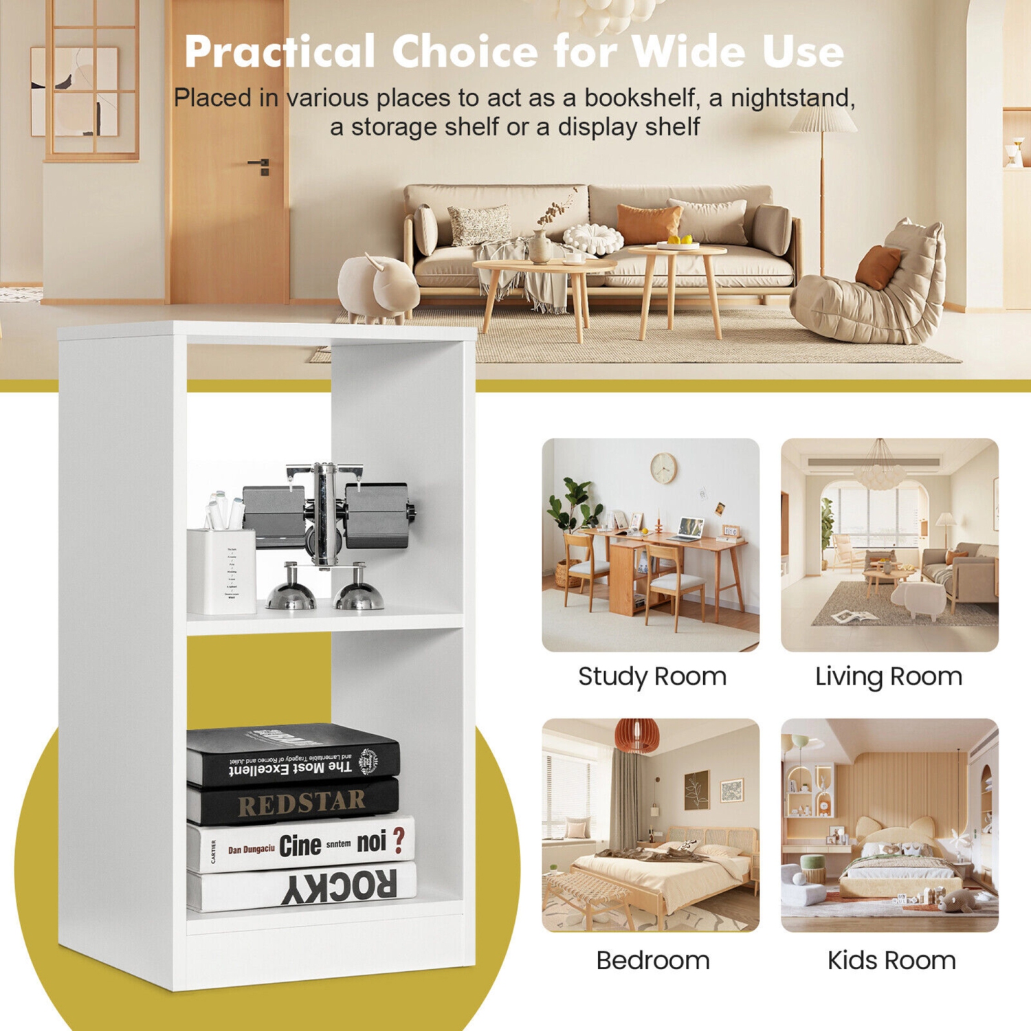 Gymax 2 PCS Bookshelf 2-Tier Open Wood Display Organizer Set Vinyl Record Cube Storage