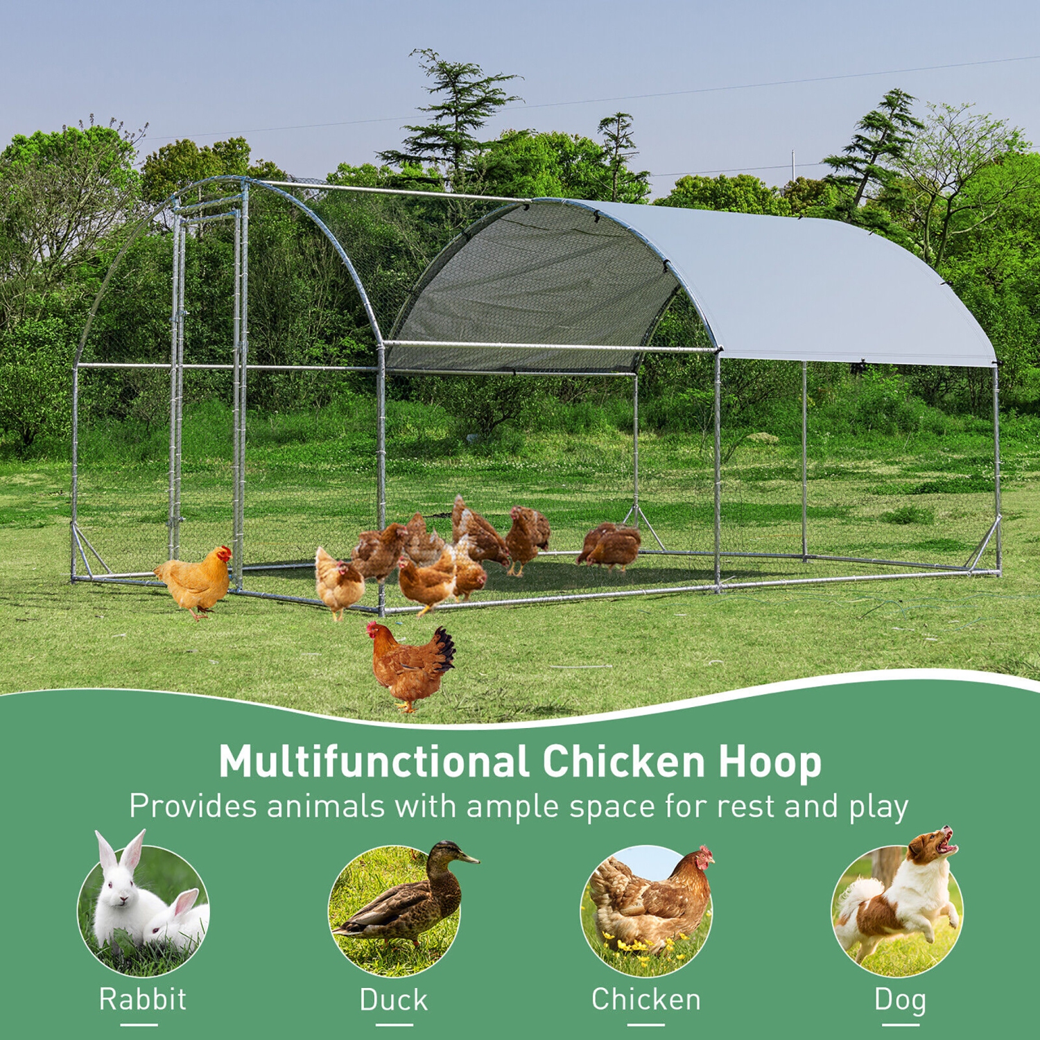 Gymax Large Metal Chicken Coop Outdoor Galvanized Dome Cage w/ Cover 9 ft x 12.5 ft