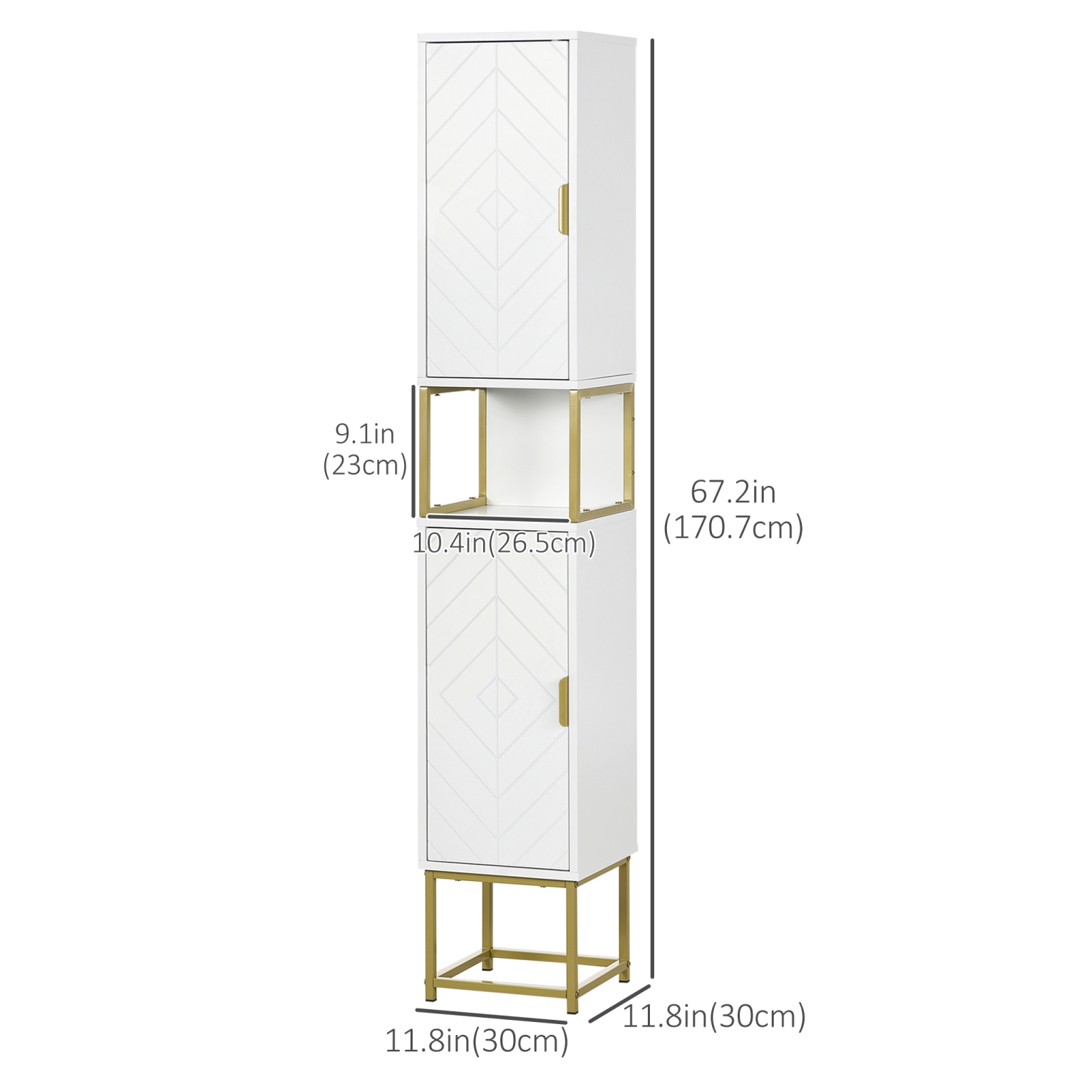 Armoire de rangement kleankin de 67 po pour salle de bain, armoire étroite moderne à motifs de chevrons, comptoir ouvert et tablette réglable,