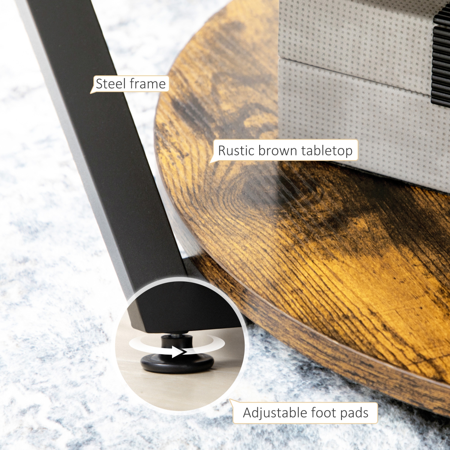 HOMCOM 2-Tier Round Coffee Table with Storage Shelf, Industrial Center Table with Steel Frame for Living Room, Rustic Brown