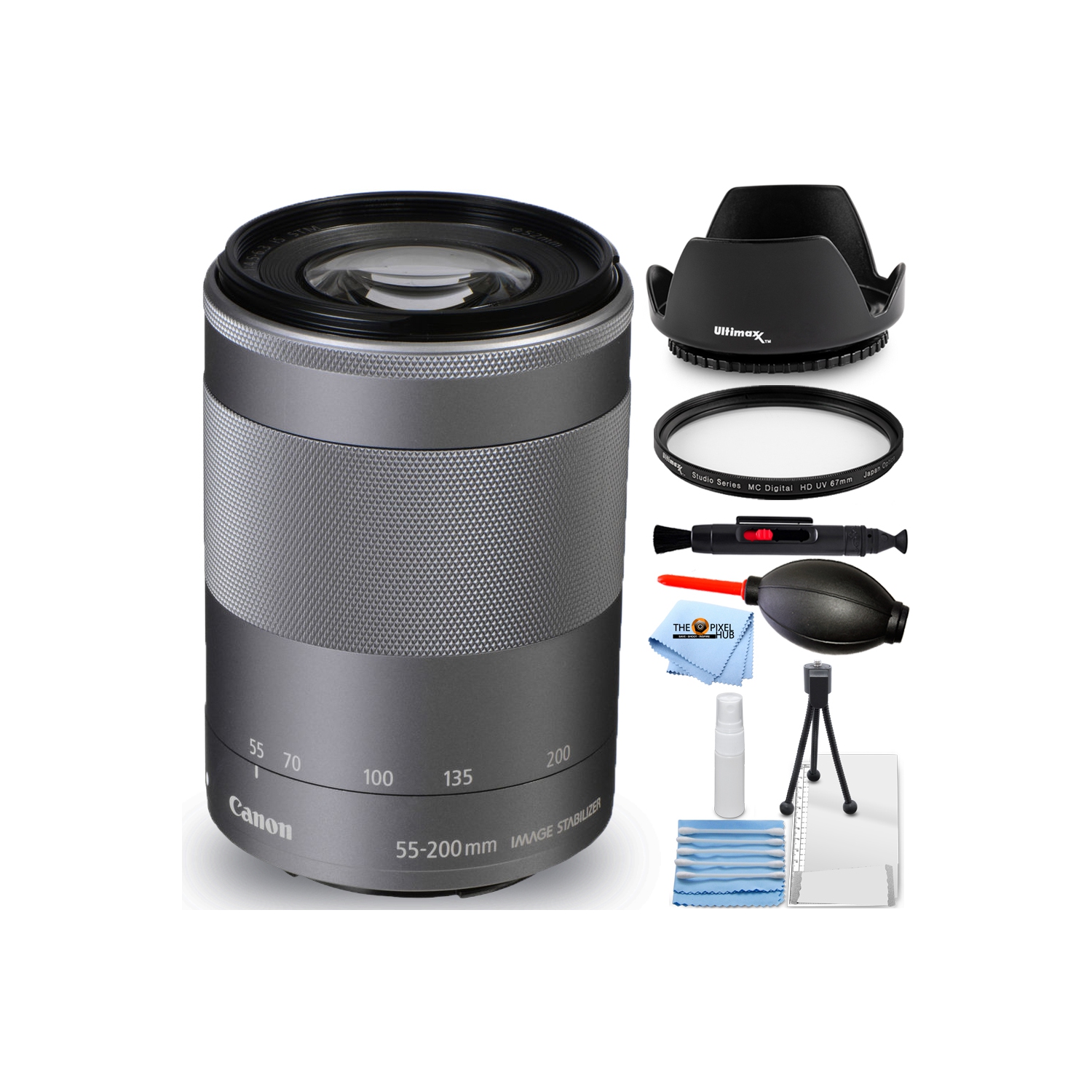 Canon EF-M 55-200mm f/4.5-6.3 IS STM Lens (Silver) 1122C002 - 7PC 