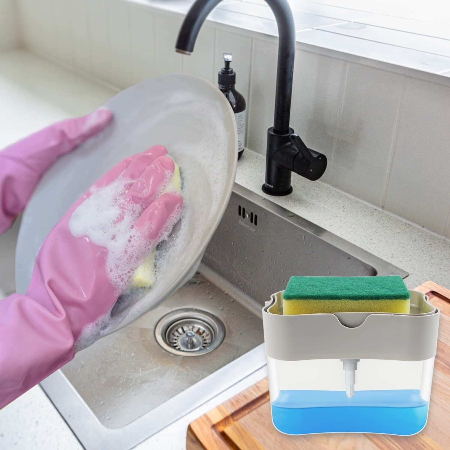 Distributeur de savon à vaisselle ISTAR avec porte-éponge distributeur de savon de comptoir pour distributeur de savon à vaisselle pour évier de