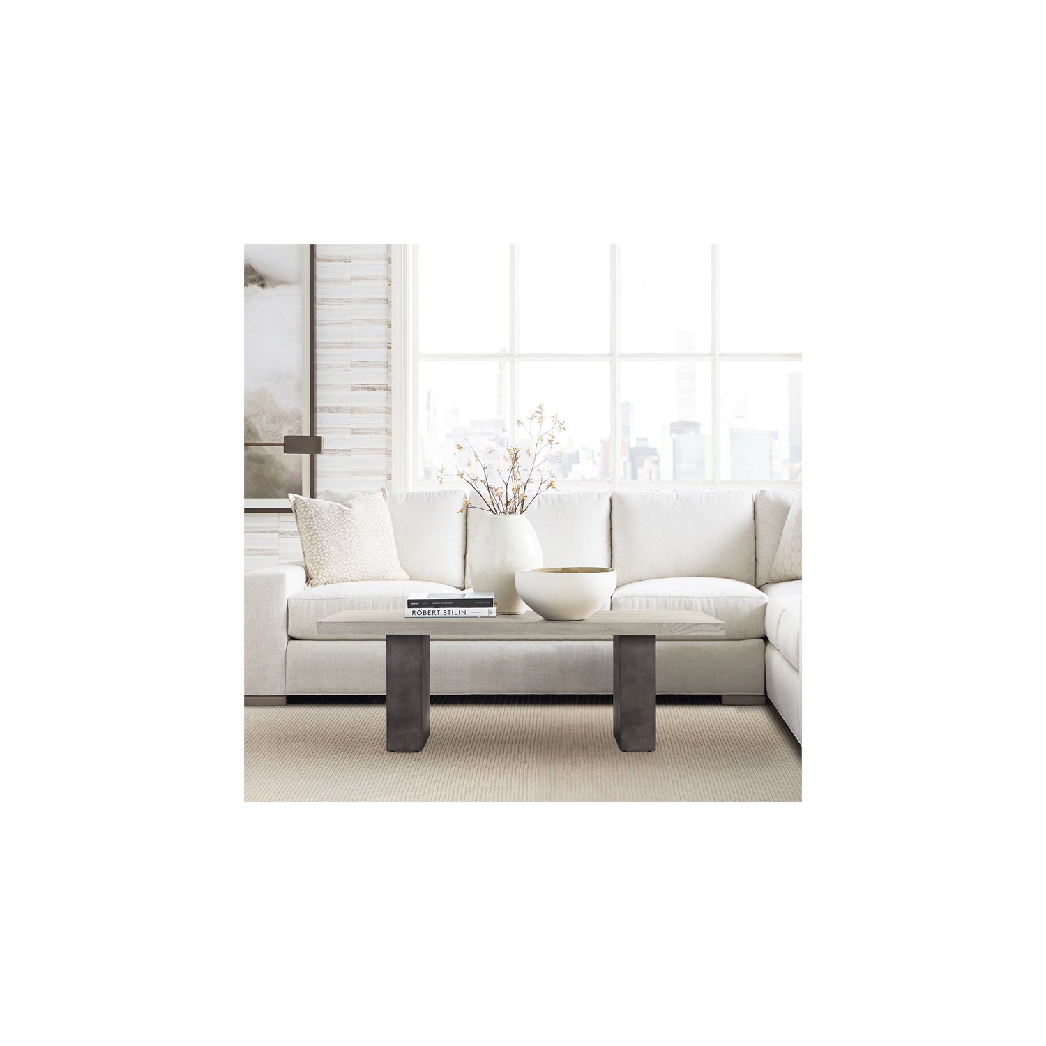 Armen Living Abbey 47"W Concrete & Wood Coffee Table in Gray Oak