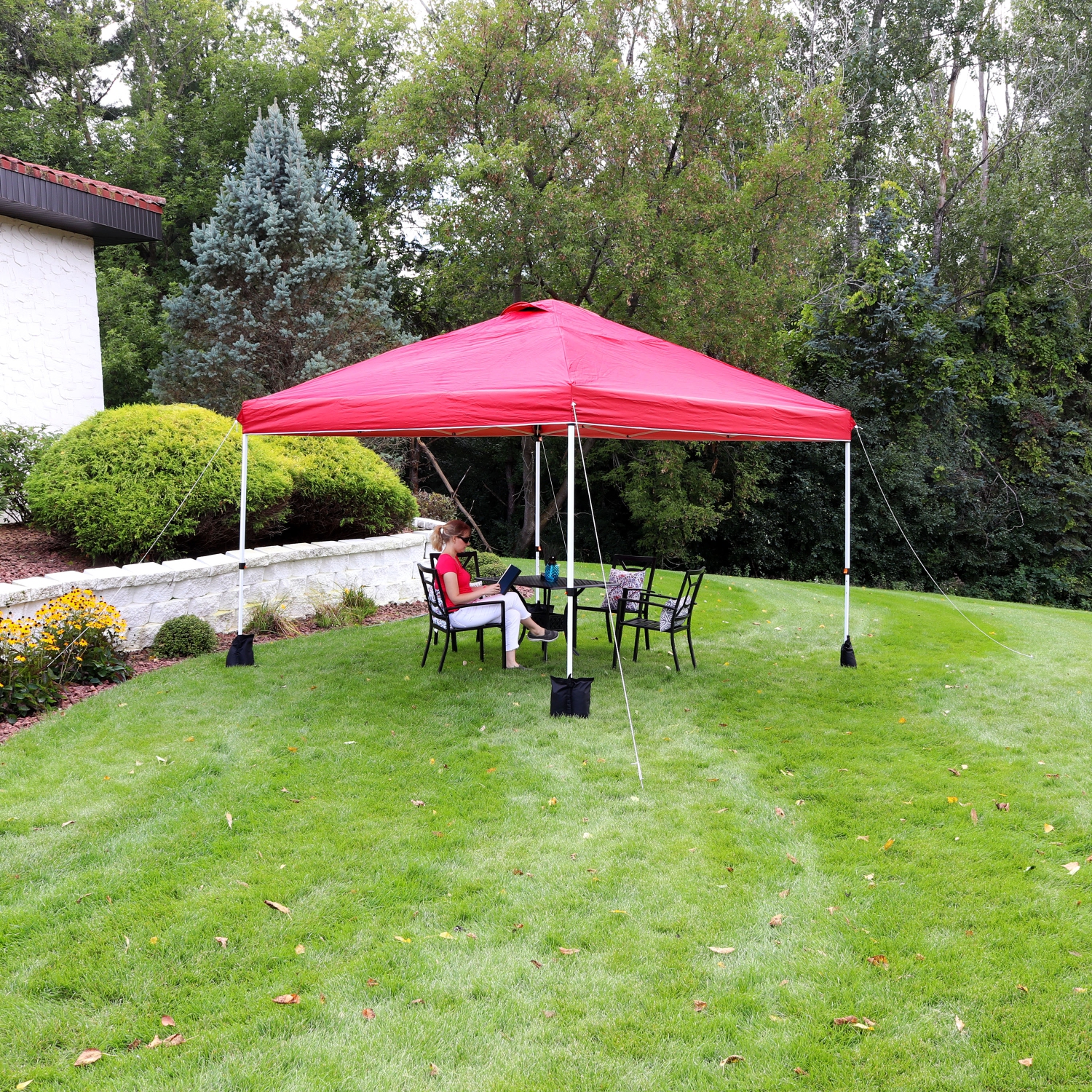 Sunnydaze Premium Pop-Up Canopy with Sandbags - 12 ft x 12 ft - Red