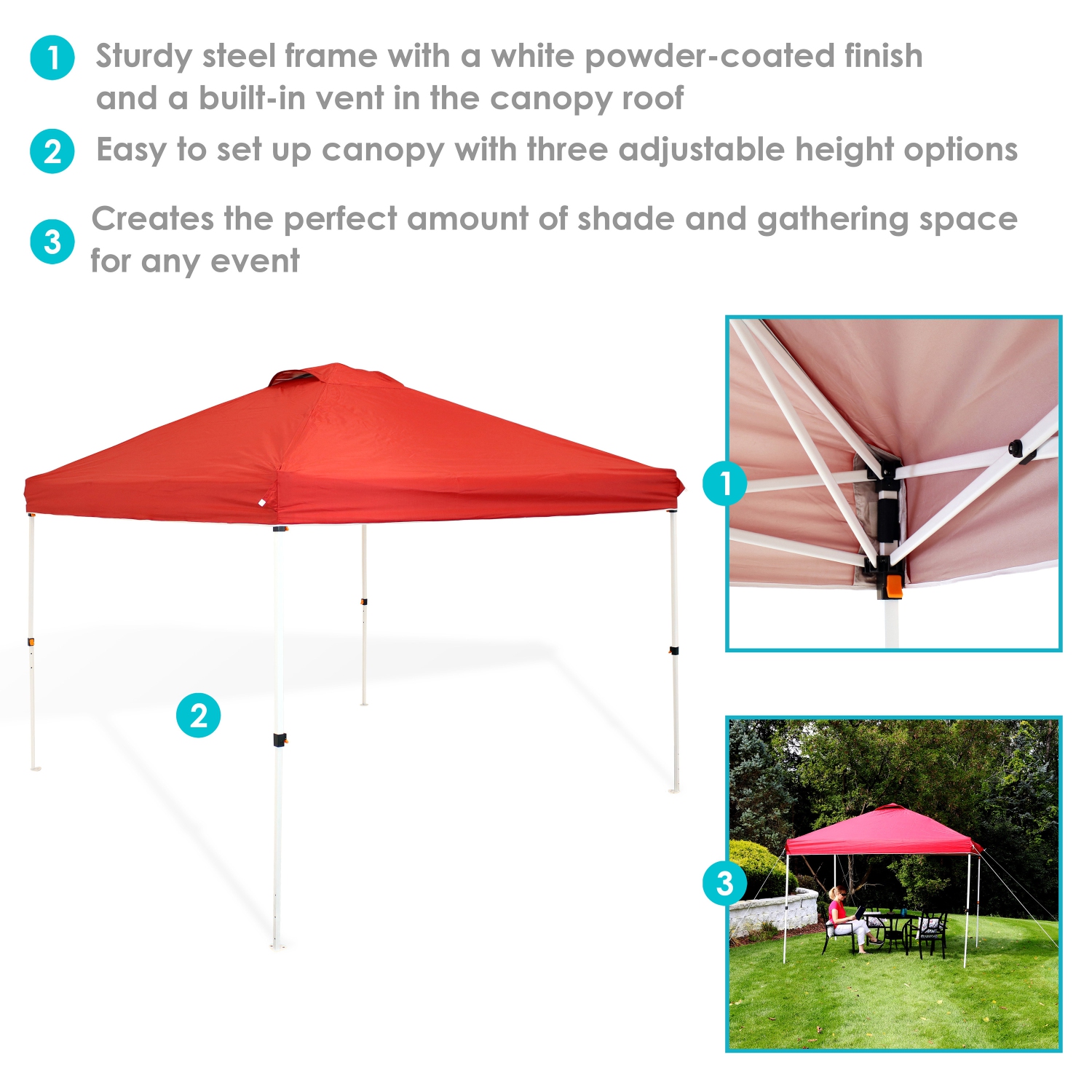 Sunnydaze Premium Pop-Up Canopy with Sandbags - 12 ft x 12 ft - Red