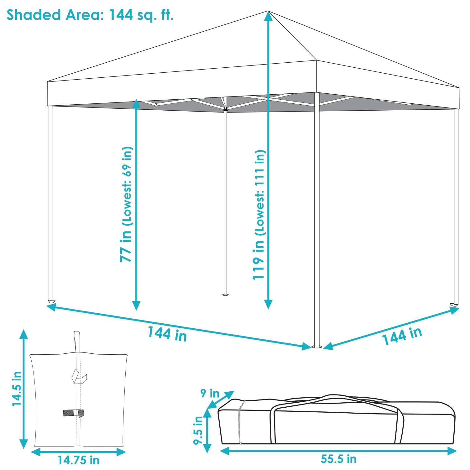 Sunnydaze Standard Pop-Up Canopy with Sandbags - 12 ft x 12 ft - Blue