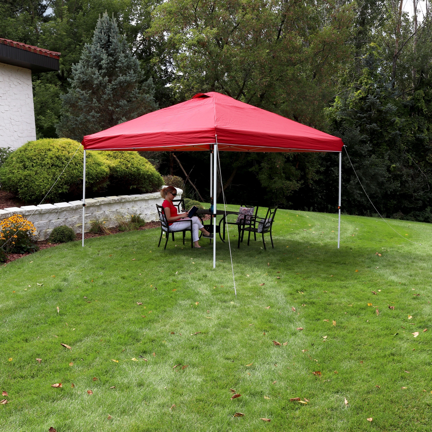 Sunnydaze Premium Pop-Up Canopy with Rolling Bag - 12 ft x 12 ft - Red