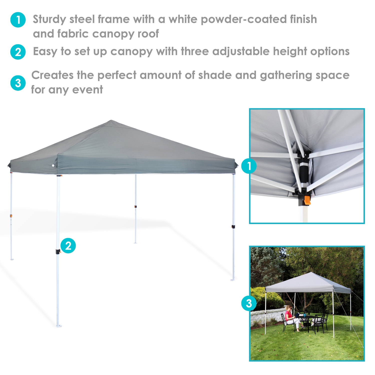 Sunnydaze Standard Pop-Up Canopy with Carry Bag - 12 ft x 12 ft - Gray