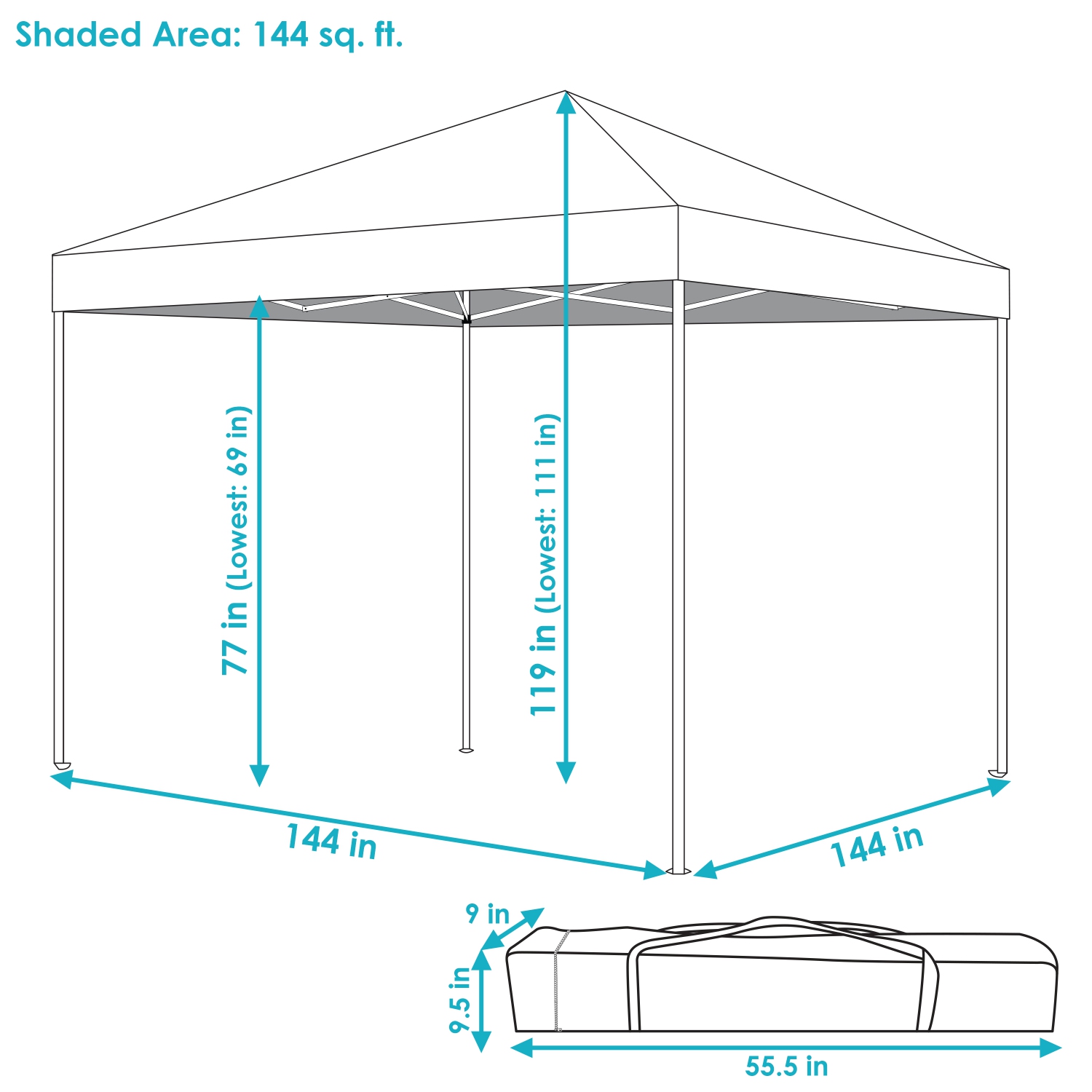 Sunnydaze Standard Pop-Up Canopy with Carry Bag - 12 ft x 12 ft - Blue