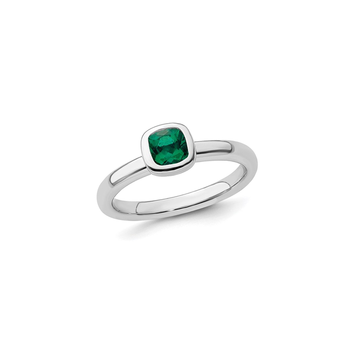 1/2 Carat Cushion-Cut Lab-Created Emerald Ring in Sterling Silver
