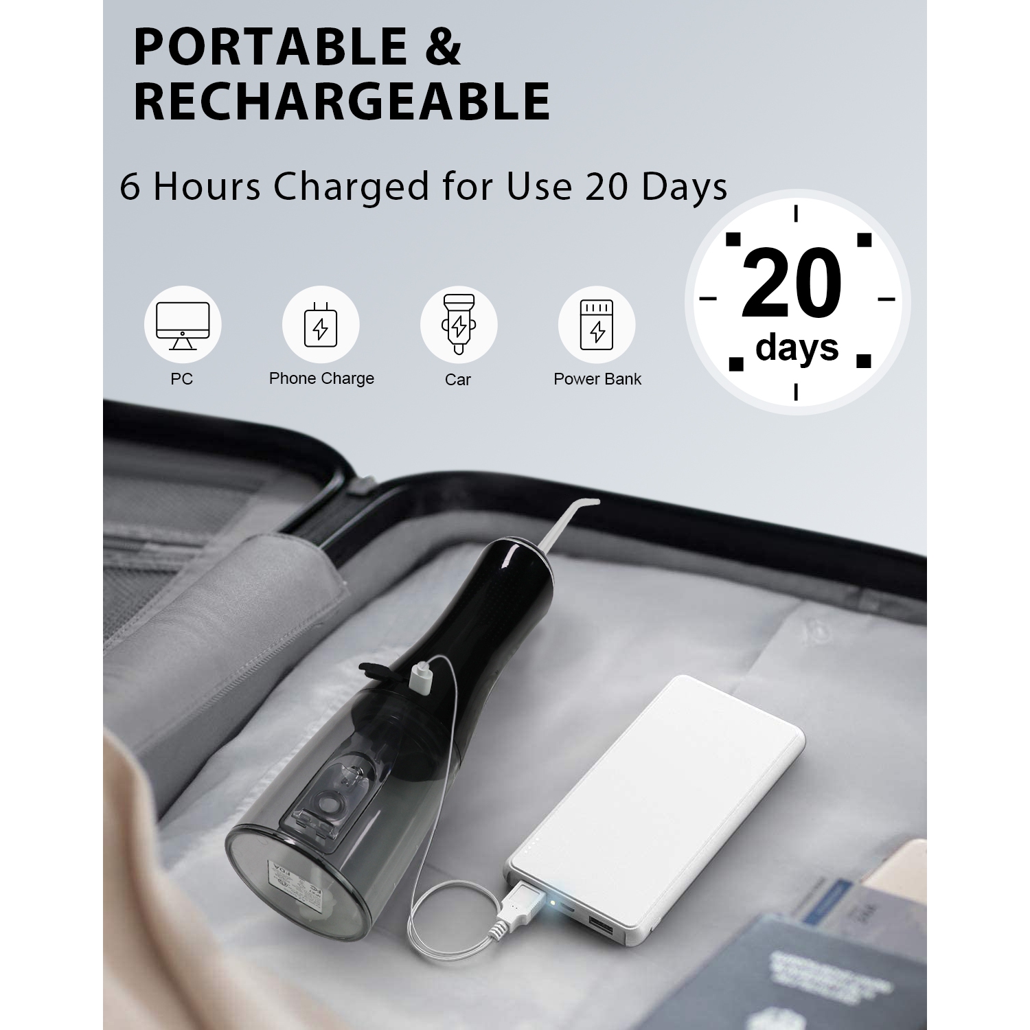 MySmile Powerful Cordless 350ML Water Dental Flosser Portable OLED Display Oral Irrigator with 5 Pressure Modes 8 Replaceable Jet Tips and Storage