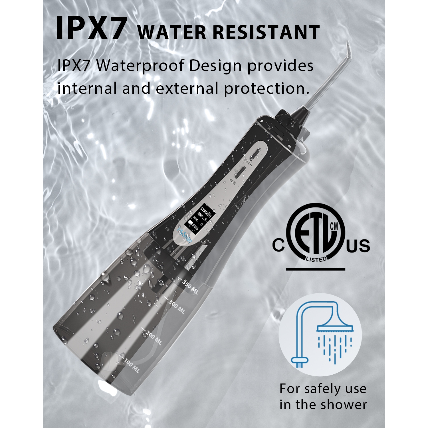 MySmile Powerful Cordless 350ML Water Dental Flosser Portable OLED Display Oral Irrigator with 5 Pressure Modes 8 Replaceable Jet Tips and Storage