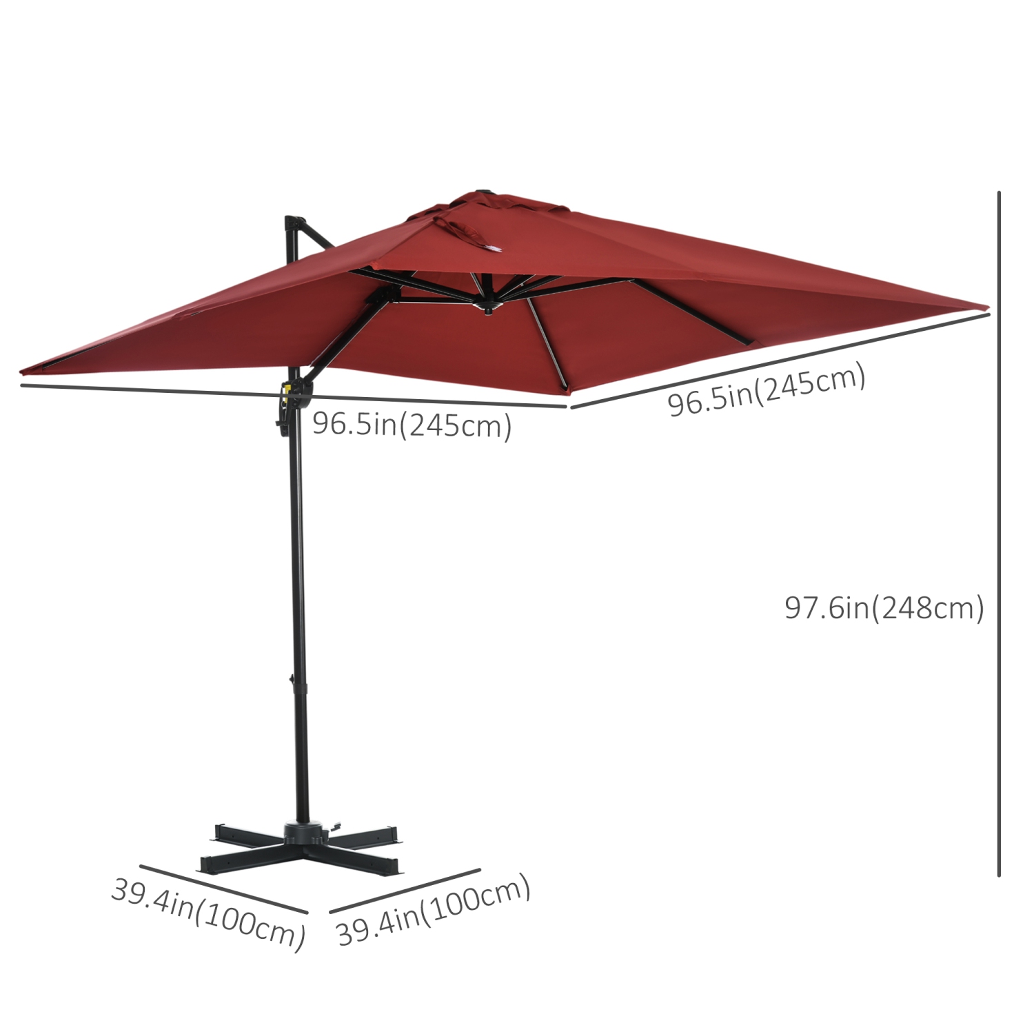 Outsunny 8' x 8' Square Patio Hanging Offset Umbrella with 360° Rotation, Aluminum Outdoor Cantilever Parasol with Crank & Tilt, Sun Canopy Shelter