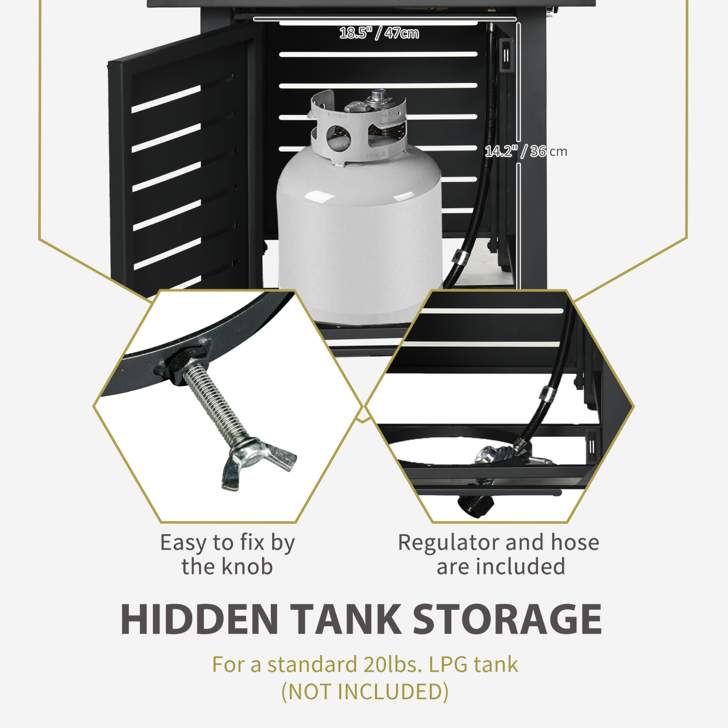 Outsunny Propane Gas Fire Pit Table, Outdoor Firepit with 43" Steel Tabletop and Lid, 50,000 BTU Pulse Ignition Fire Table w/ Stainless Steel Burner,