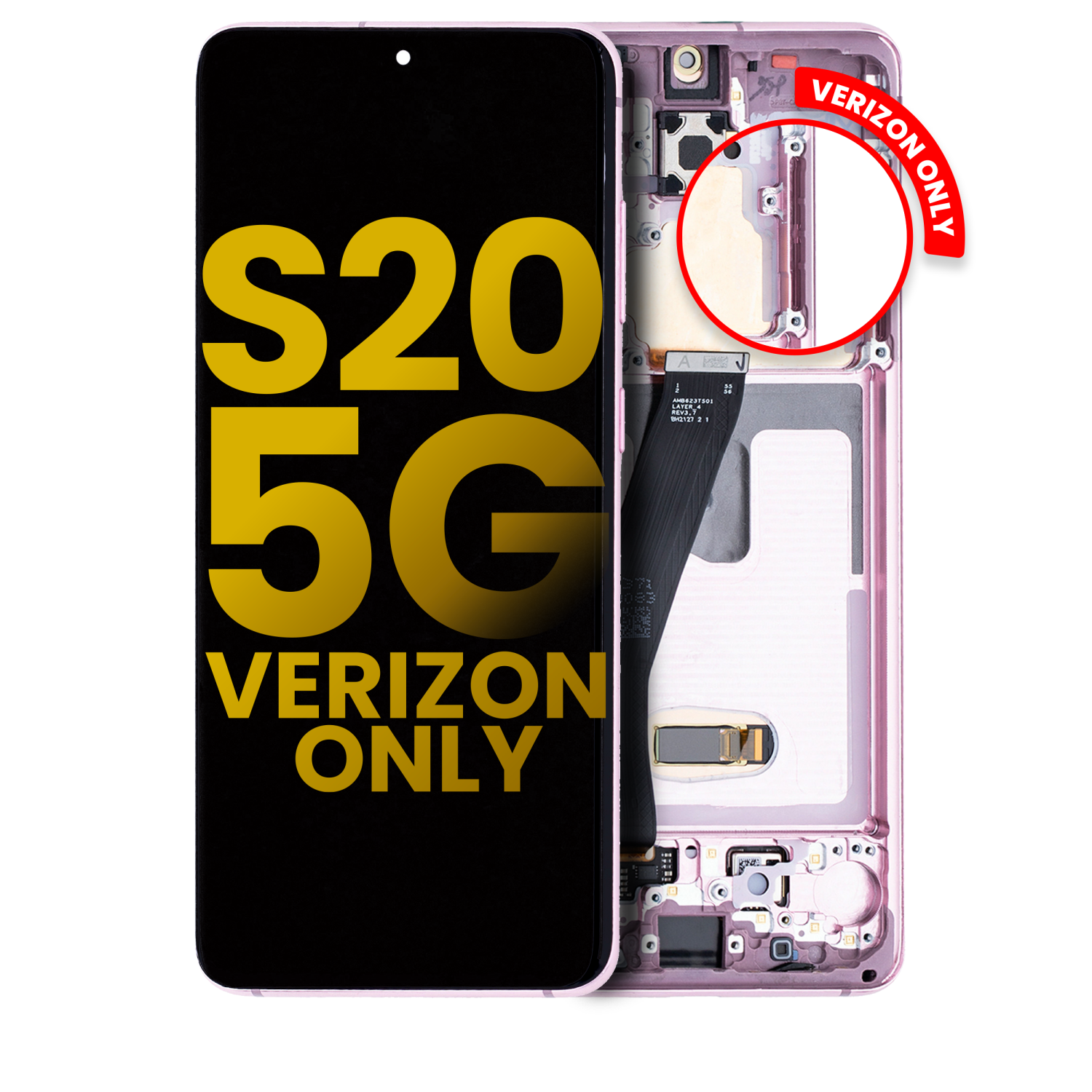 Refurbished - Replacement OLED Assembly With Frame Compatible For Samsung Galaxy S20 5G (Verizon 5G UW Frame Only) (Cloud Pink)
