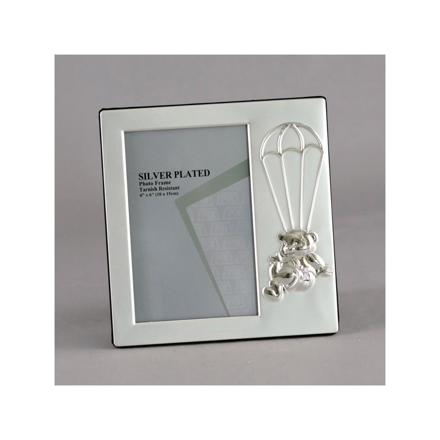 Cadre photo argenté en parachute avec ours 4 x 6 po