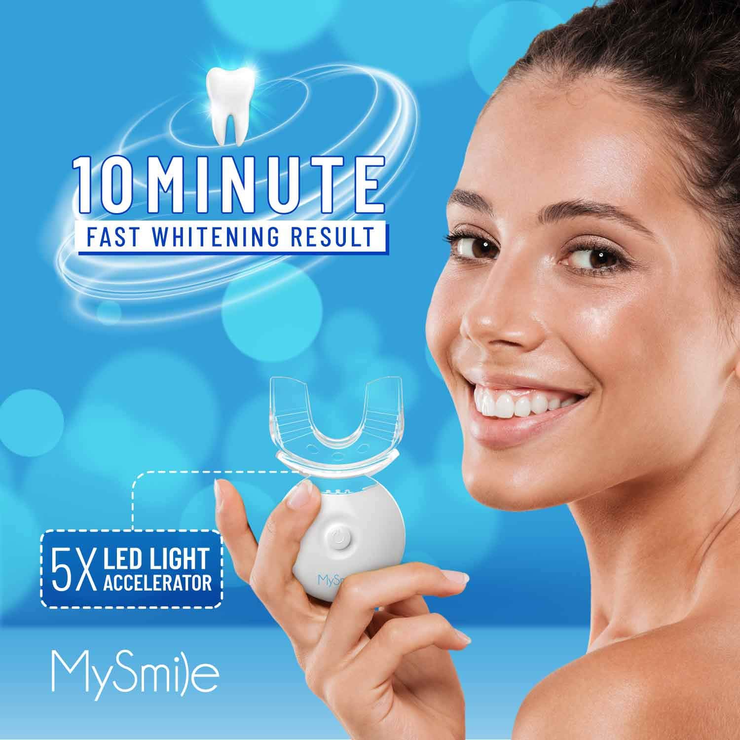 Kit de blanchiment des dents MySmile avec lumière DEL, blanchissant rapide sans sensibilité en 10 minutes avec 3 dents blanchissantes au peroxyde