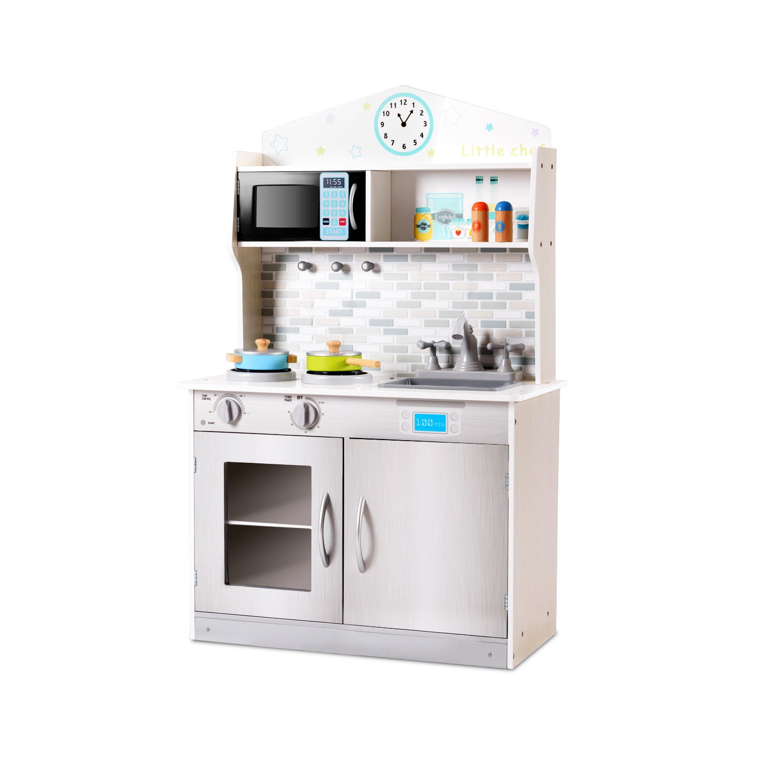 Gymax Kids Wooden Pretend Cooking Playset Cookware Play Set Kitchen Toys Toddler Gift