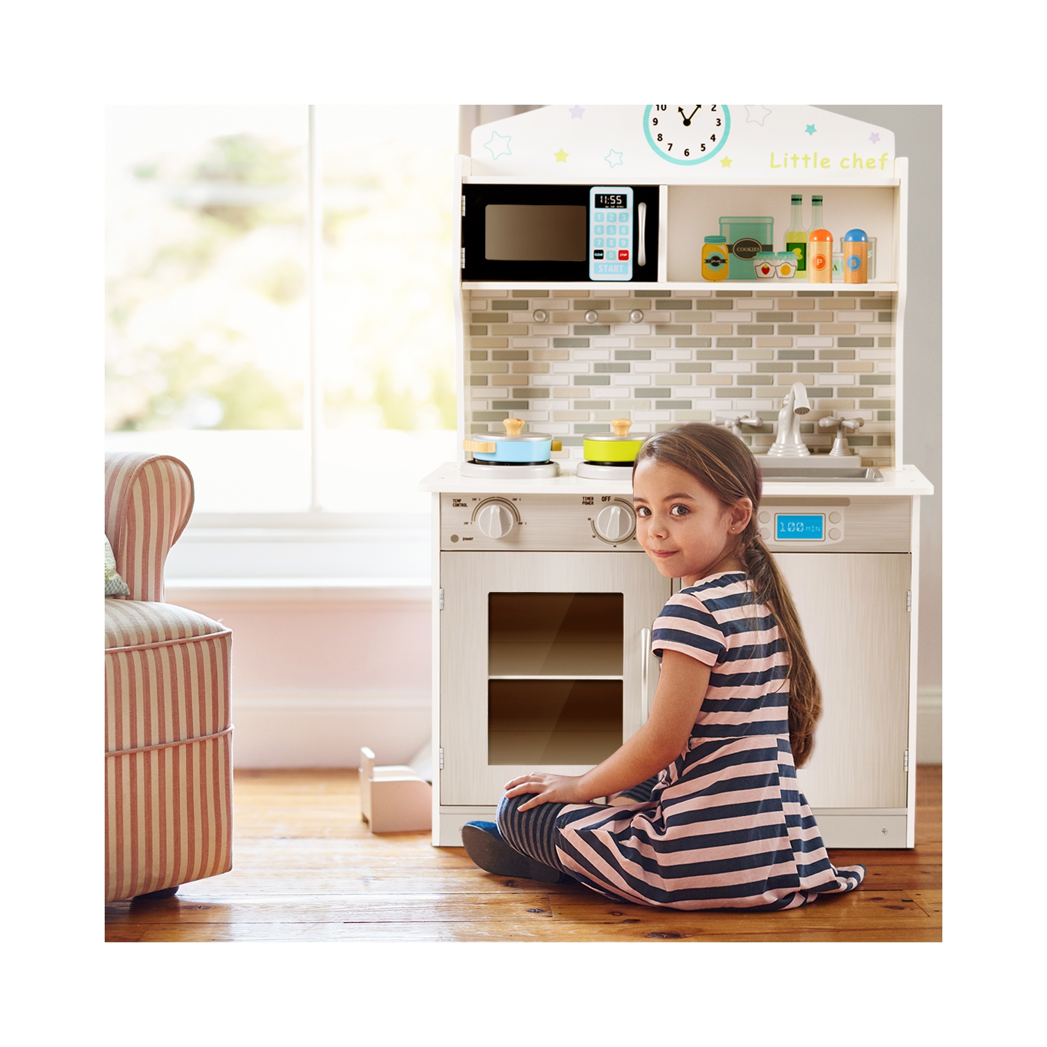 Gymax Kids Wooden Pretend Cooking Playset Cookware Play Set Kitchen Toys Toddler Gift