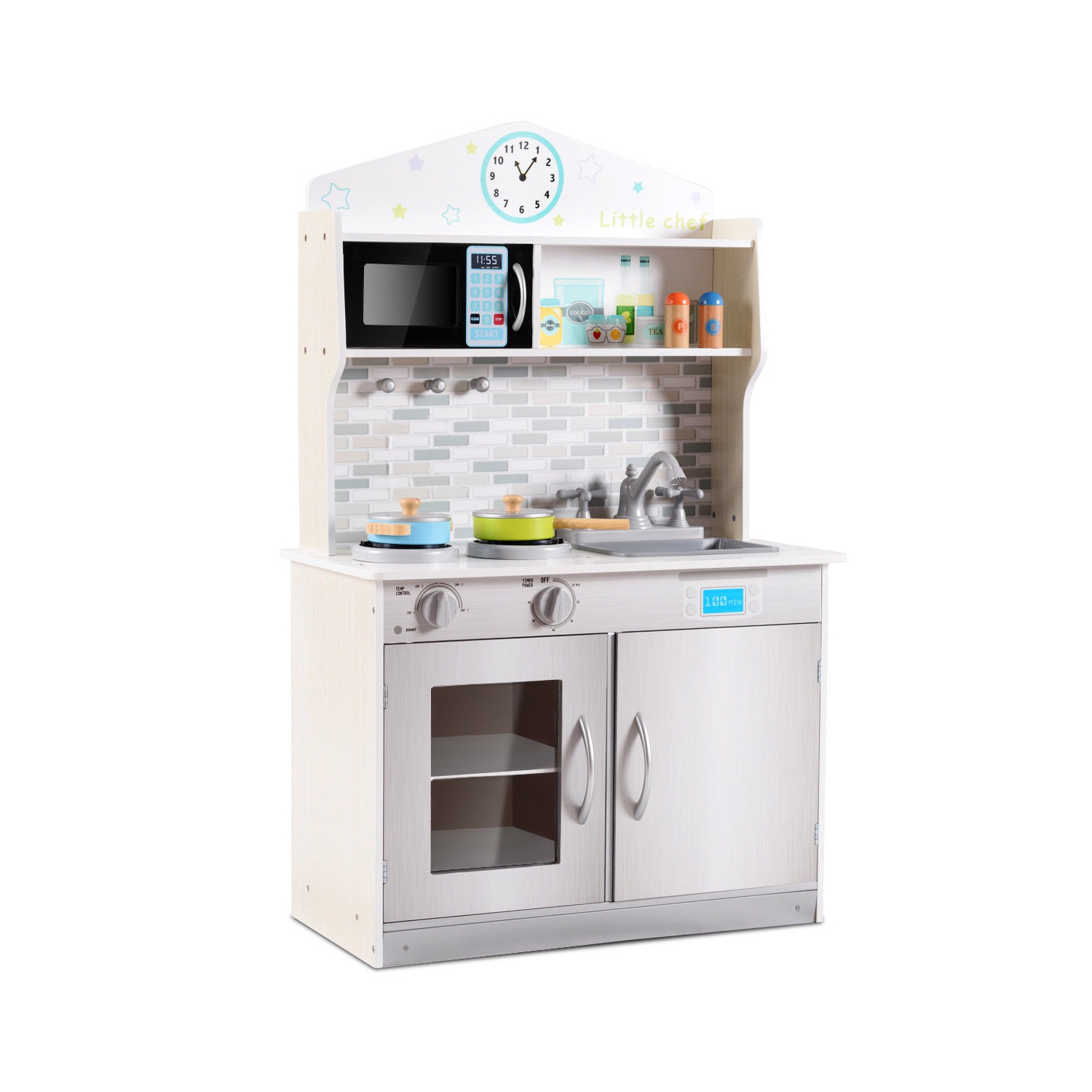 Gymax Kids Wooden Pretend Cooking Playset Cookware Play Set Kitchen Toys Toddler Gift