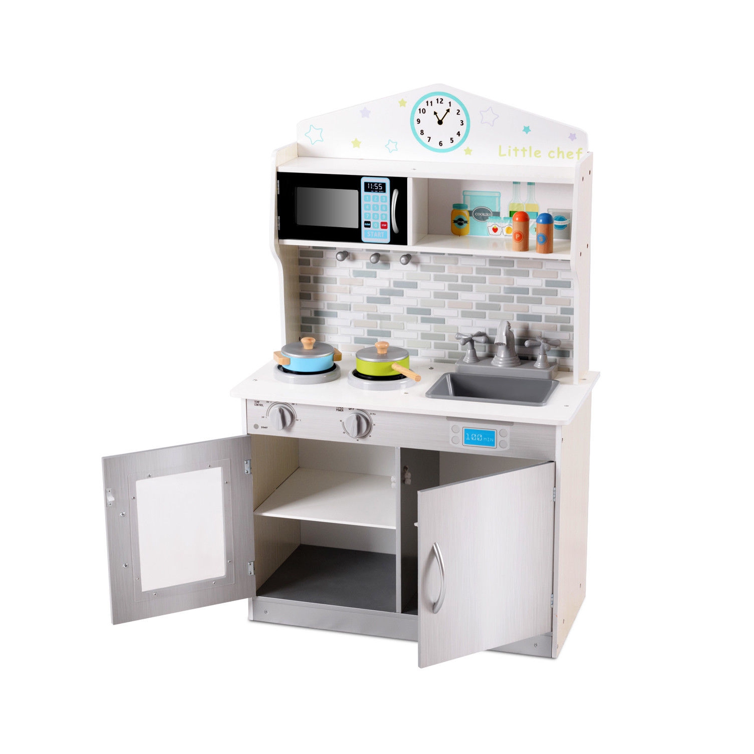 Gymax Kids Wooden Pretend Cooking Playset Cookware Play Set Kitchen Toys Toddler Gift