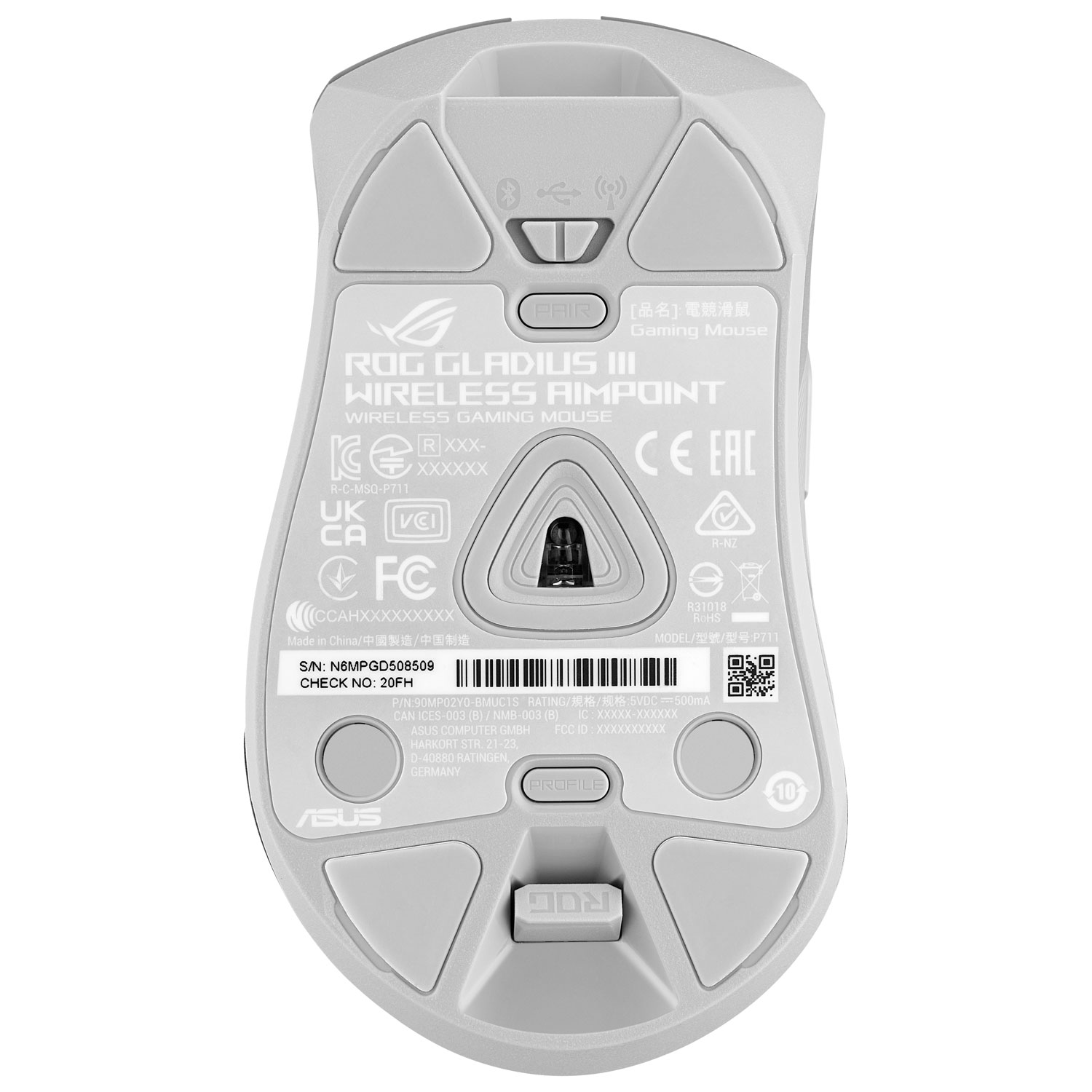 Souris de jeu optique sans fil de 36 000 ppp ROG Gladius III Wl Aimpoint d'ASUS - Blanc