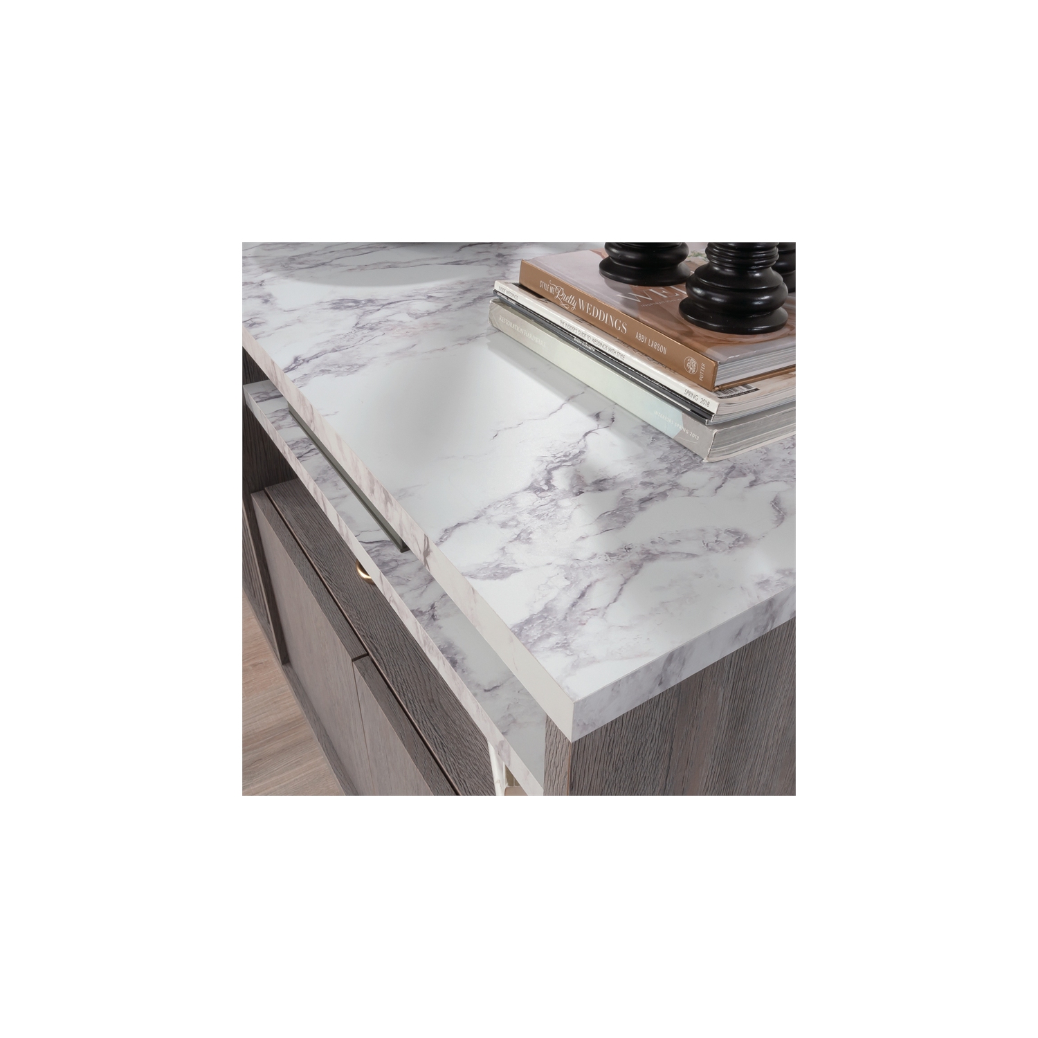 Sauder East Rock Engineered Wood Credenza in Ashen Oak Finish