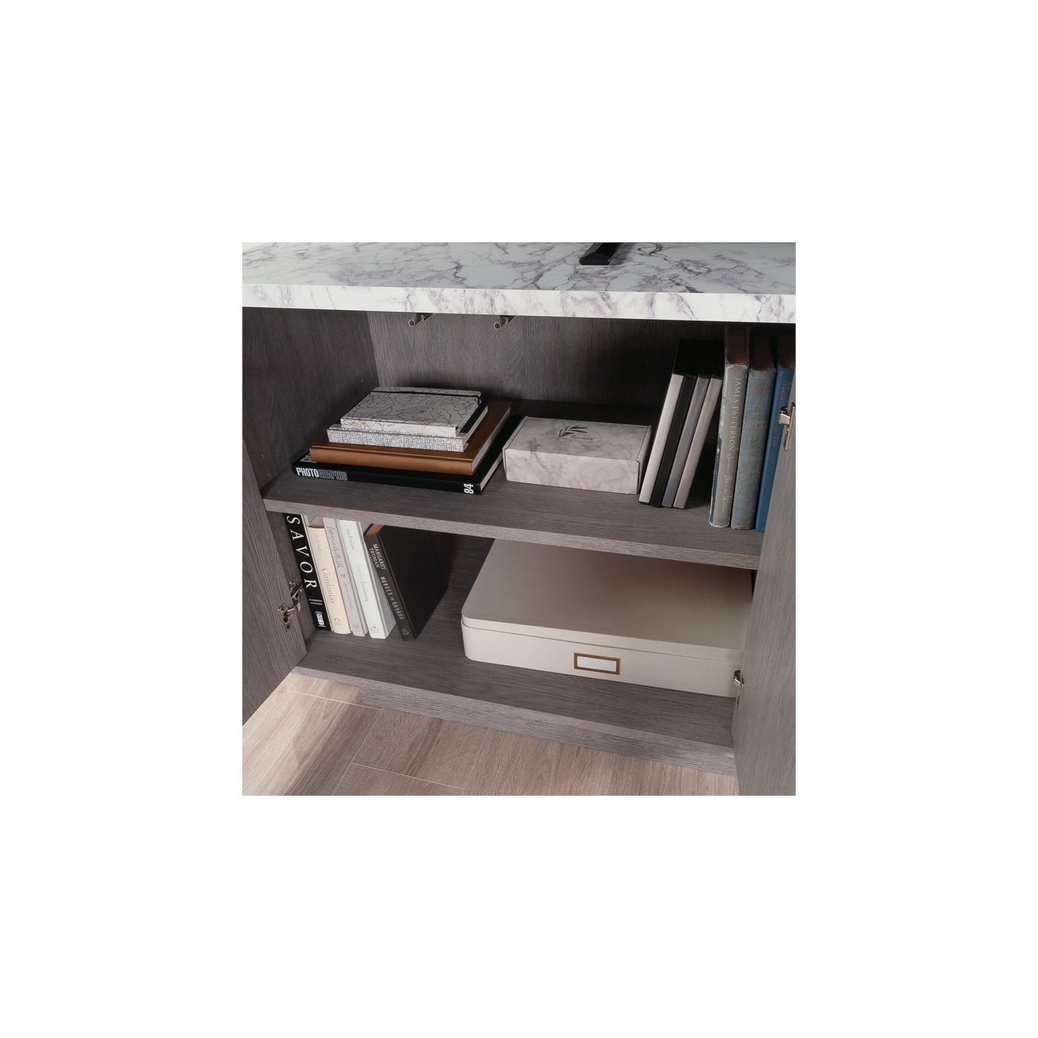 Sauder East Rock Engineered Wood Credenza in Ashen Oak Finish