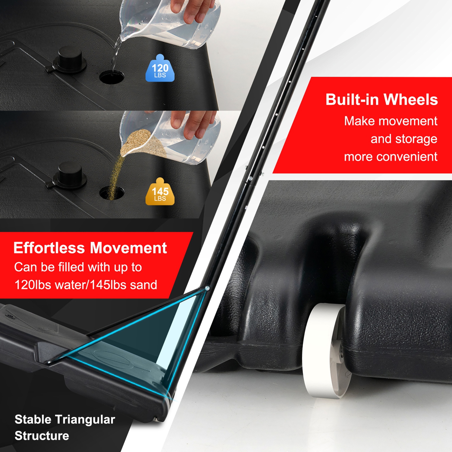 Panier de basketball portatif à hauteur réglable avec roulettes incassables de Costway