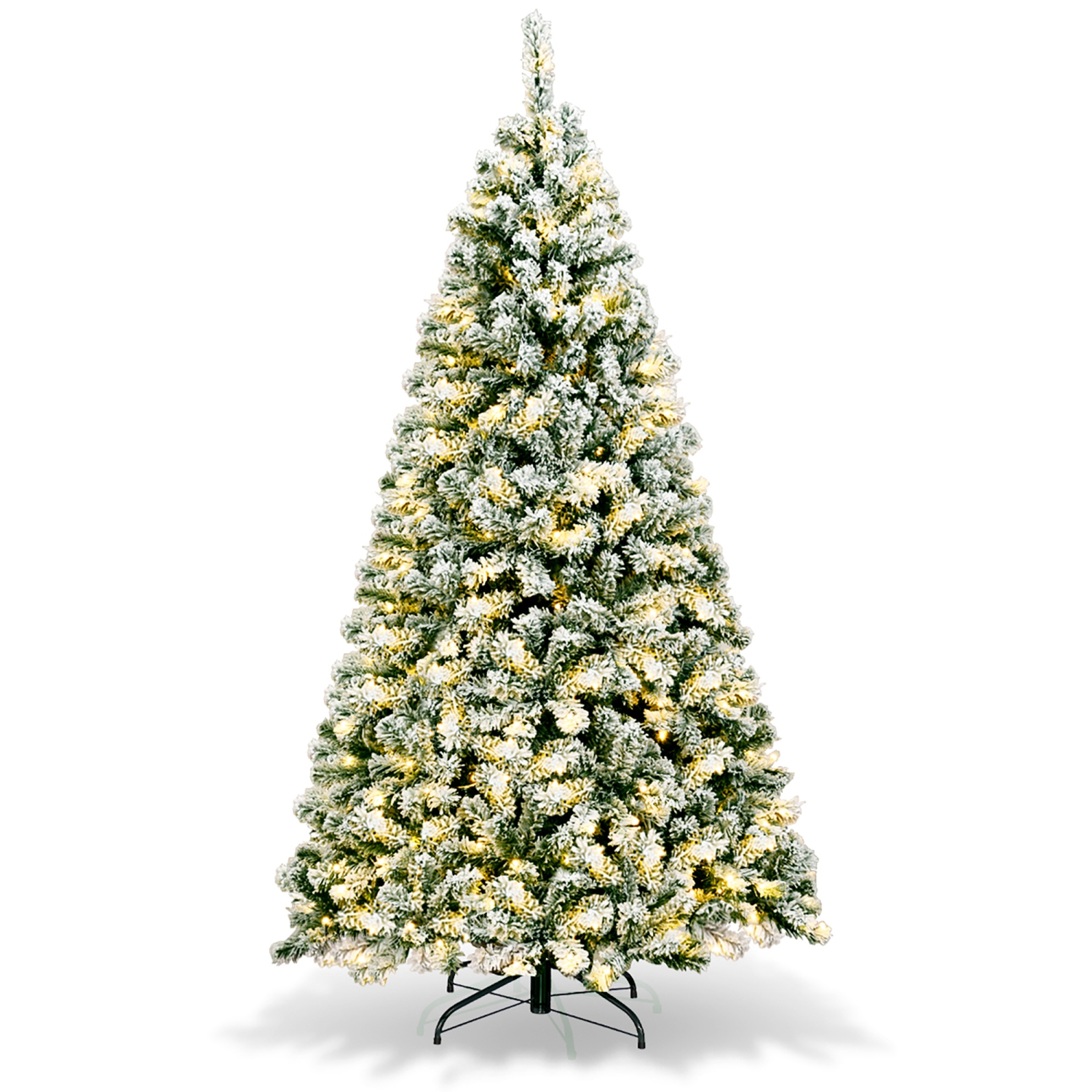 Costway 6Ft Pre-Lit Premium Snow Flocked Hinged Artificial Christmas Tree w/ 250 Lights