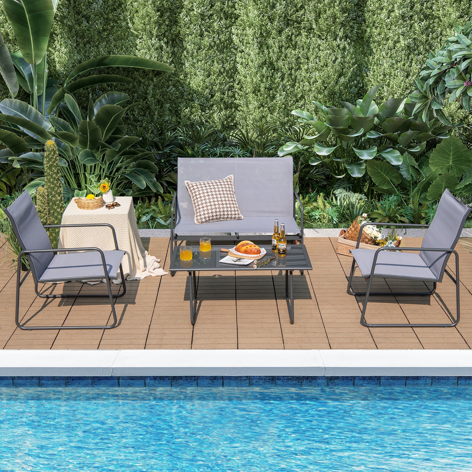 Costway 4-Piece Metal Patio Furniture Chat Set Outdoor Conversation Table Garden