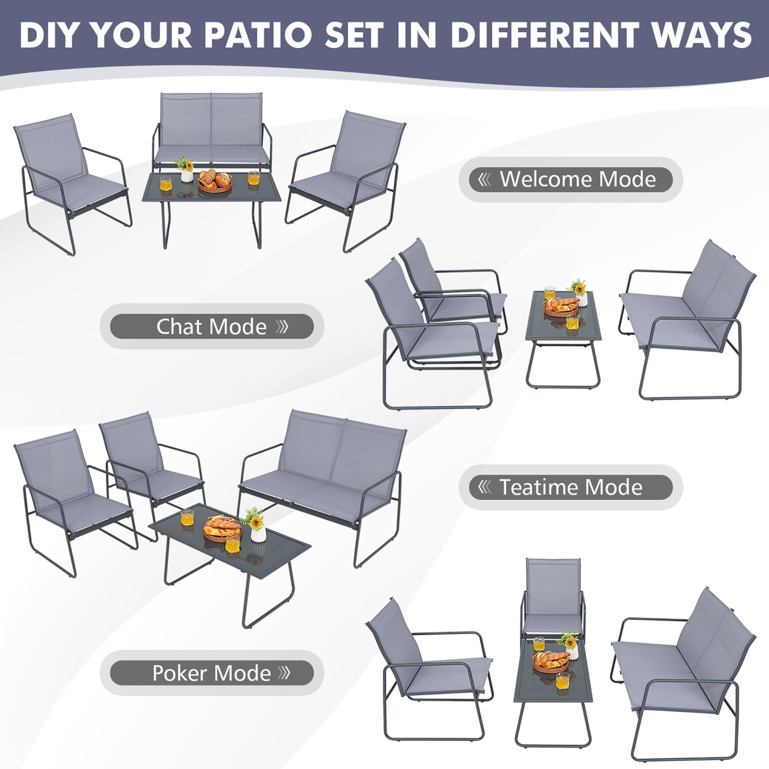 Costway 4-Piece Metal Patio Furniture Chat Set Outdoor Conversation Table Garden