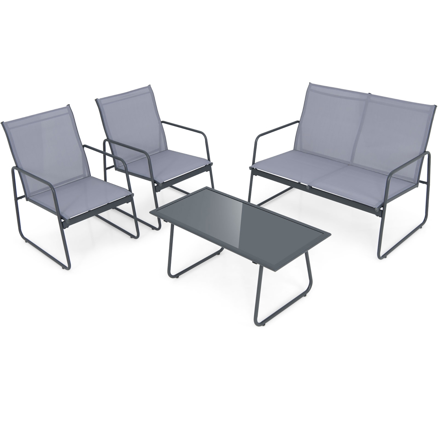 Costway 4-Piece Metal Patio Furniture Chat Set Outdoor Conversation Table Garden
