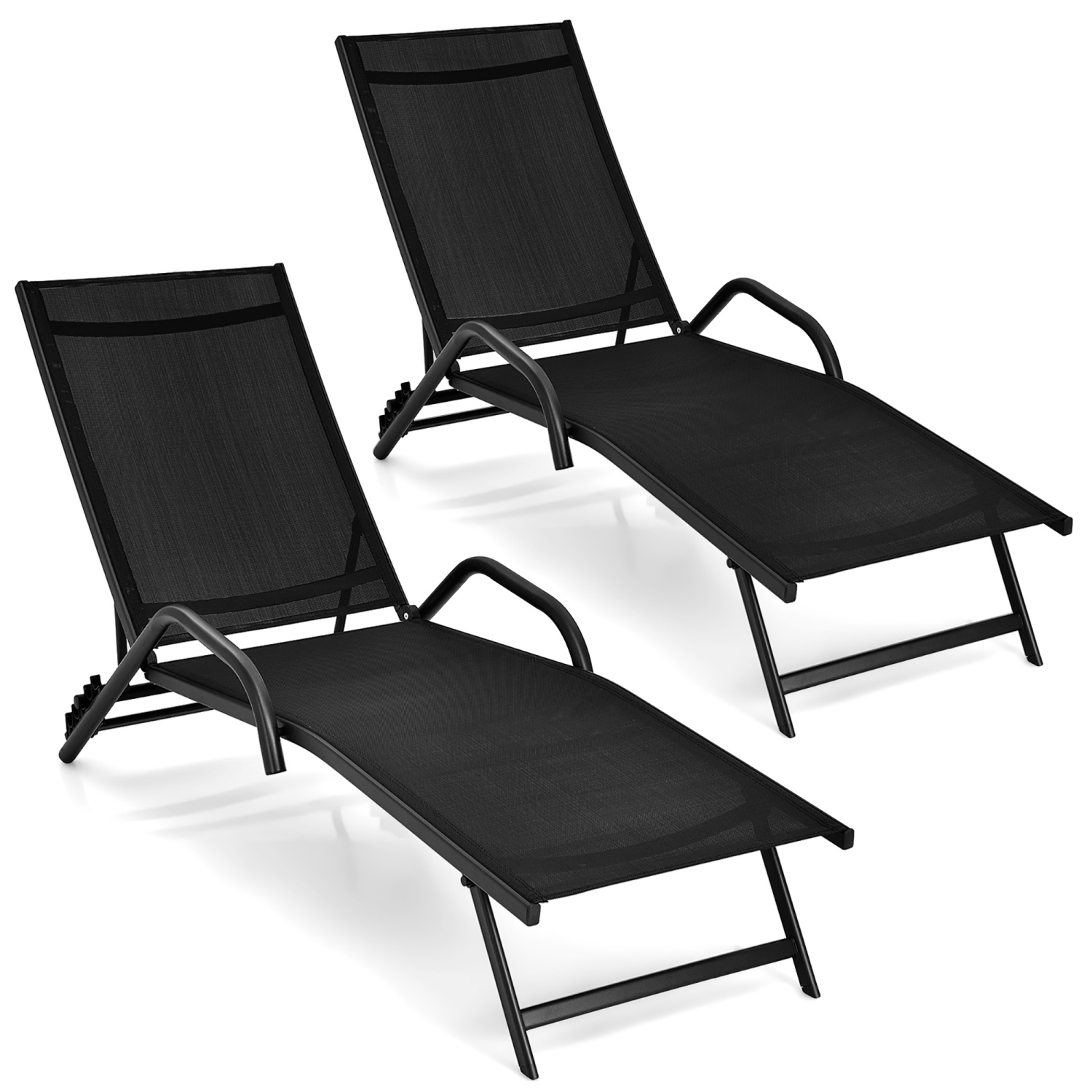 Costway 2PCS Patio Lounge&nbsp;Chairs Chaise Recliner 5-Position Back Adjust Armrest