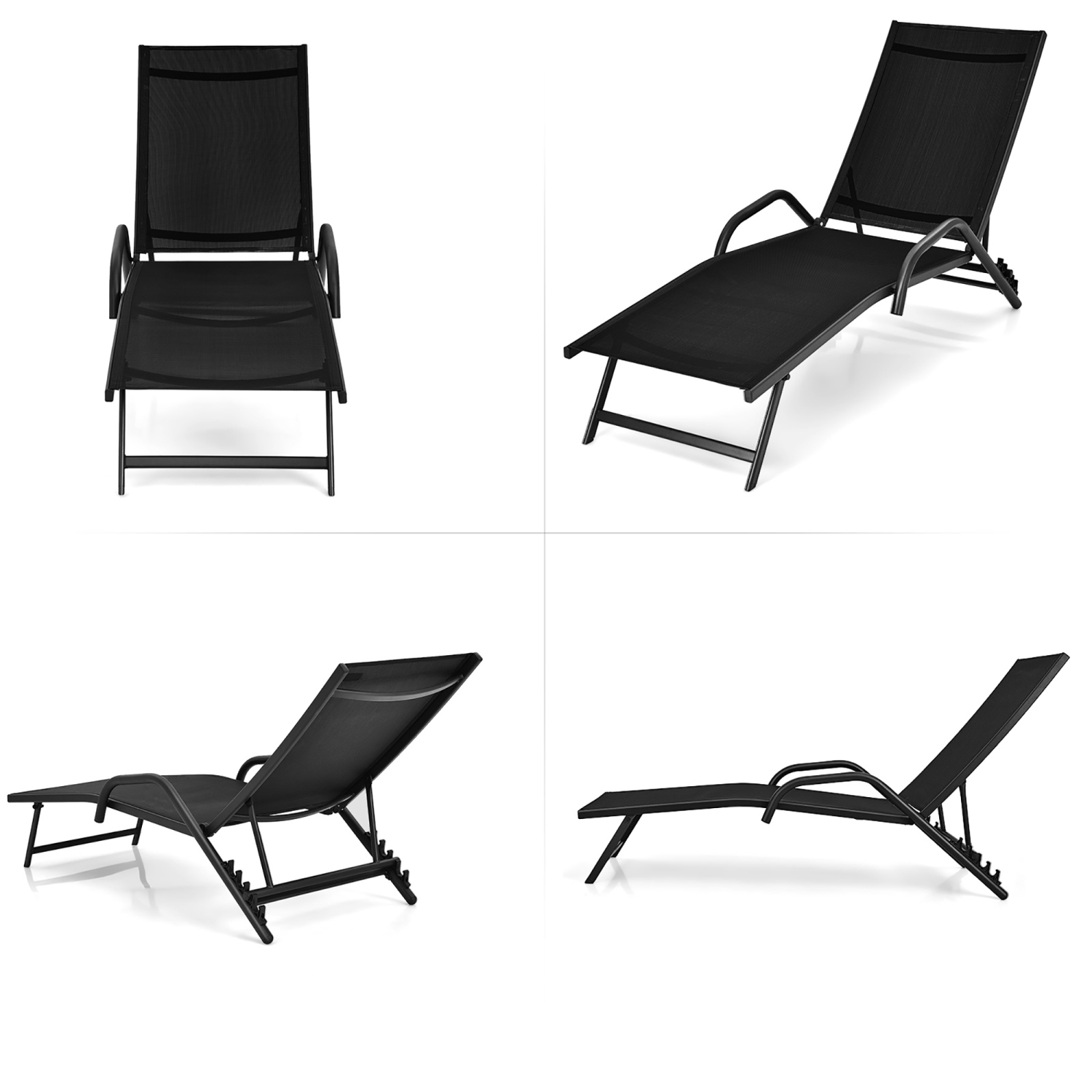 Costway 2PCS Patio Lounge&nbsp;Chairs Chaise Recliner 5-Position Back Adjust Armrest