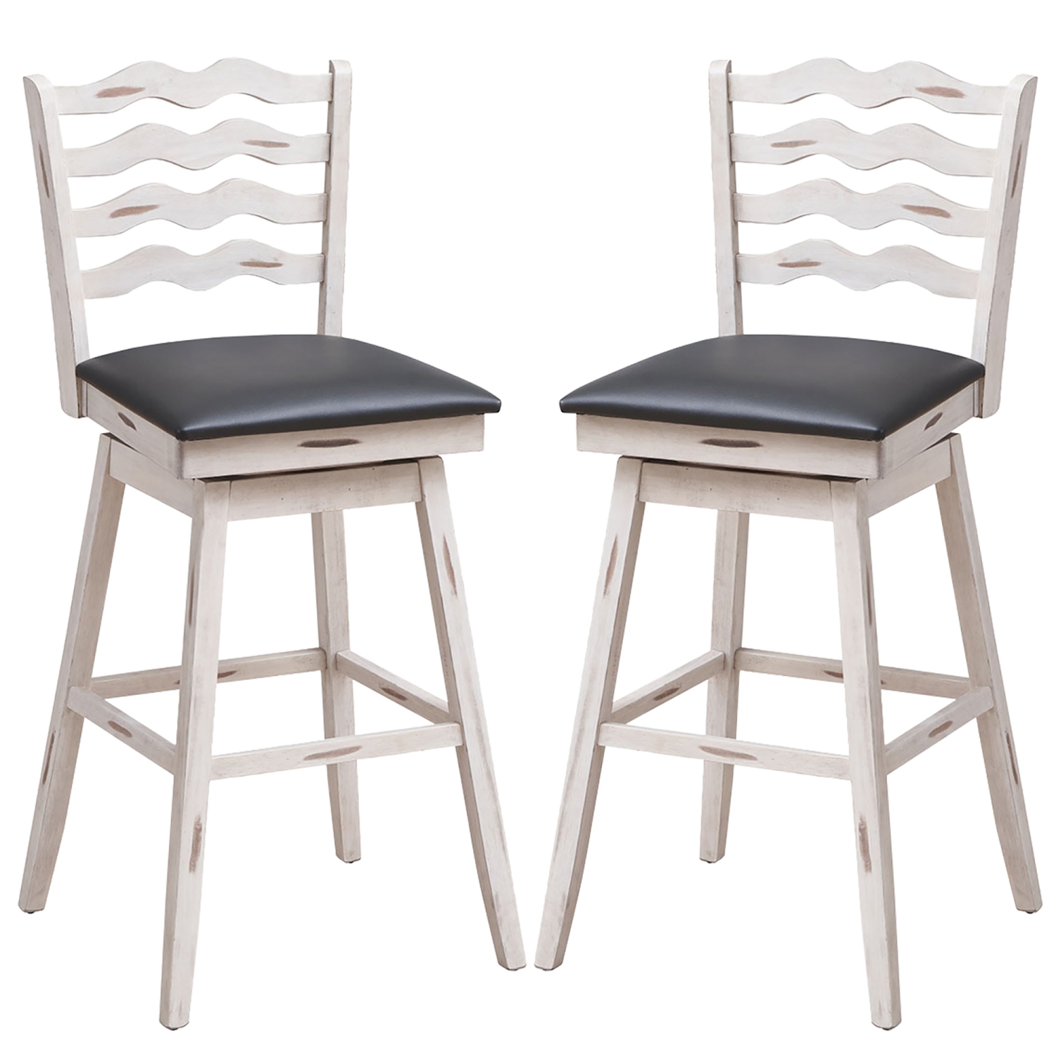 Costway Set of 2 Swivel Bar Stools Bar Height Upholstered Faux Leather Dining Chairs