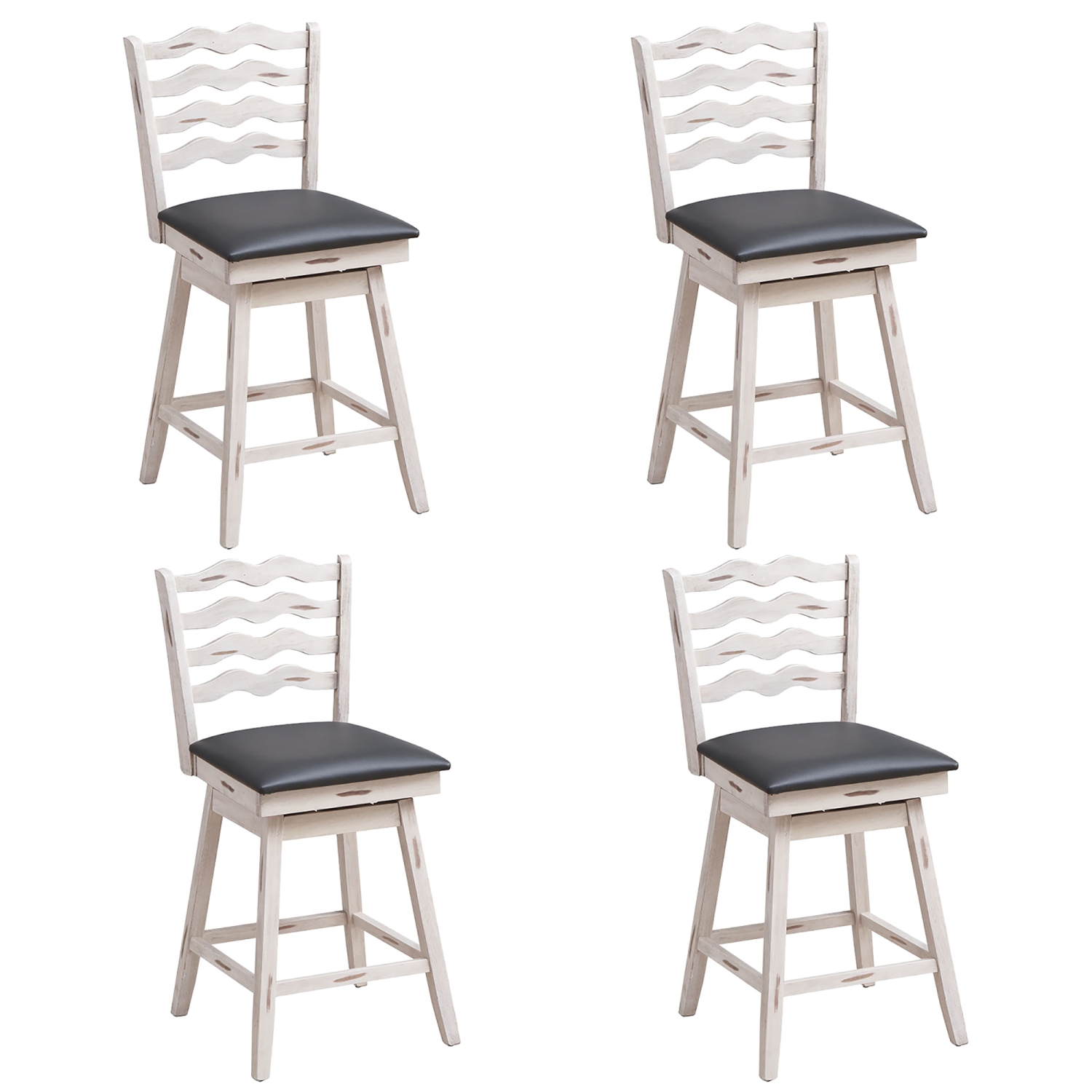 Costway Set of 4 Swivel Bar Stools Counter Height Upholstered Faux Leather Dining Chair