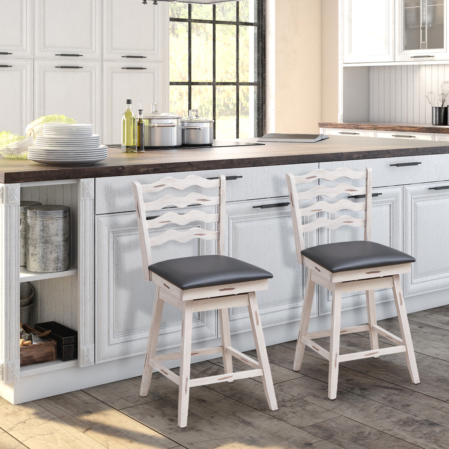 Costway Set of 4 Swivel Bar Stools Counter Height Upholstered Faux Leather Dining Chair