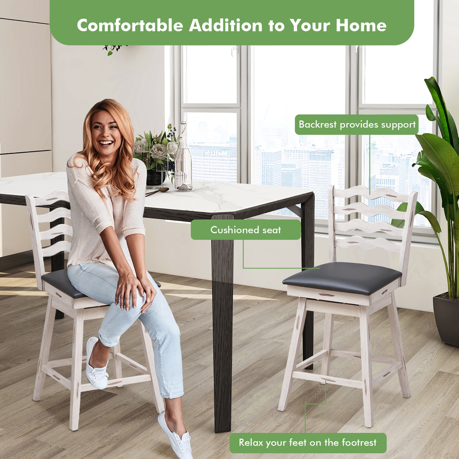 Costway Set of 4 Swivel Bar Stools Counter Height Upholstered Faux Leather Dining Chair