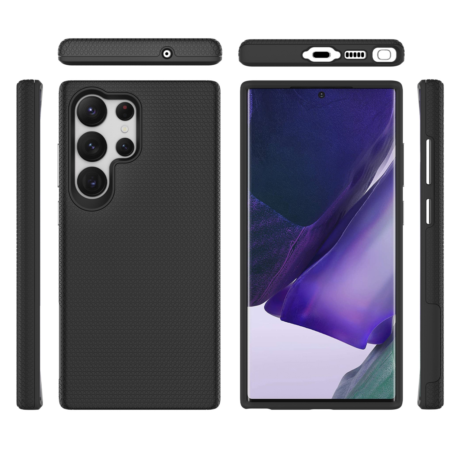 TopSave Triangle Pattern PC Back+Inner TPU Dual Layer Hybrid Rugged Armor Case For Samsung Galaxy S23 Ultra 6.8" 5G, Navy Blue