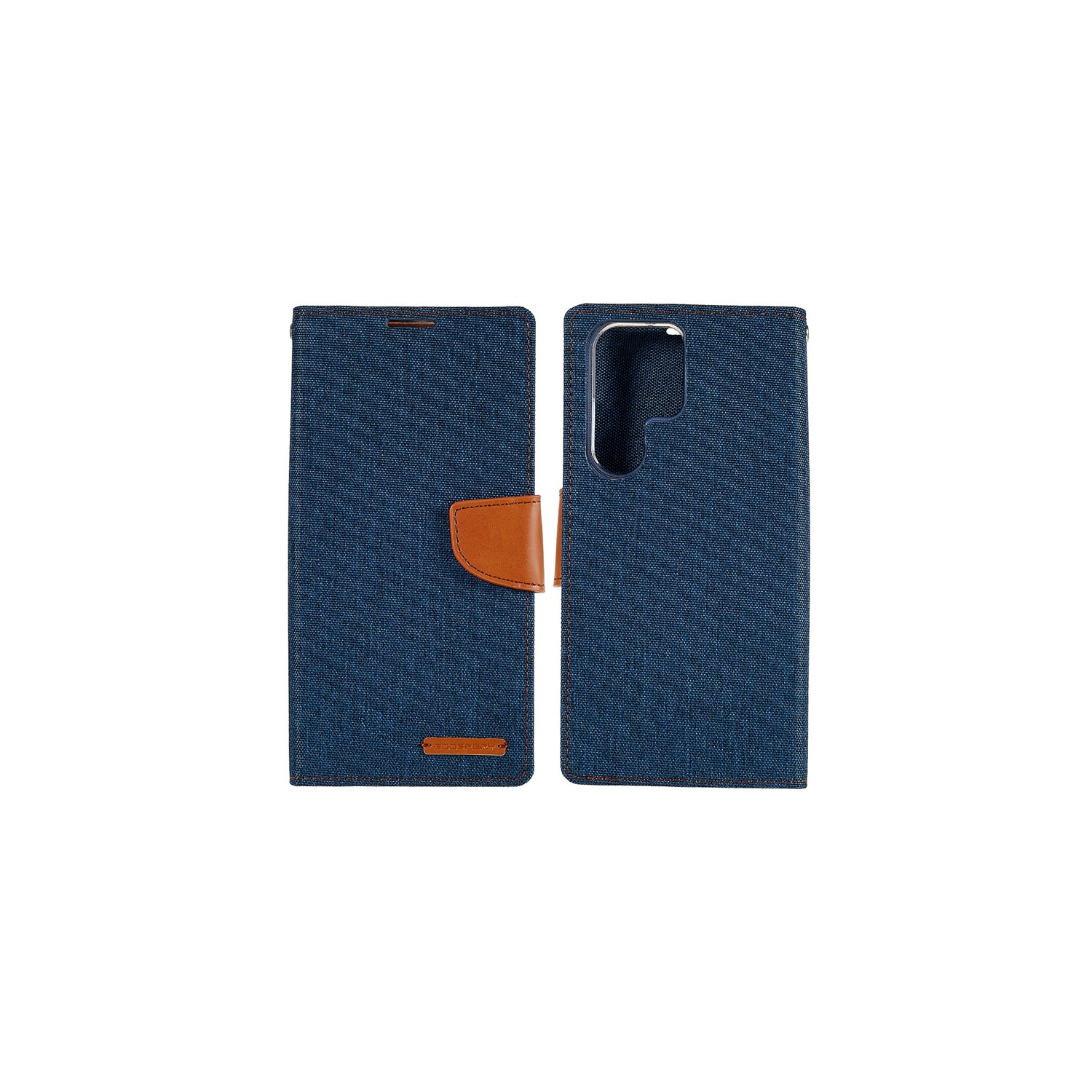 TopSave Goospery CANVAS Card Slot w/Magnetic Clip Denim Cloth Folio Wallet Flip For Samsung Galaxy S23 Ultra 6.8" 5G, Navy Blue