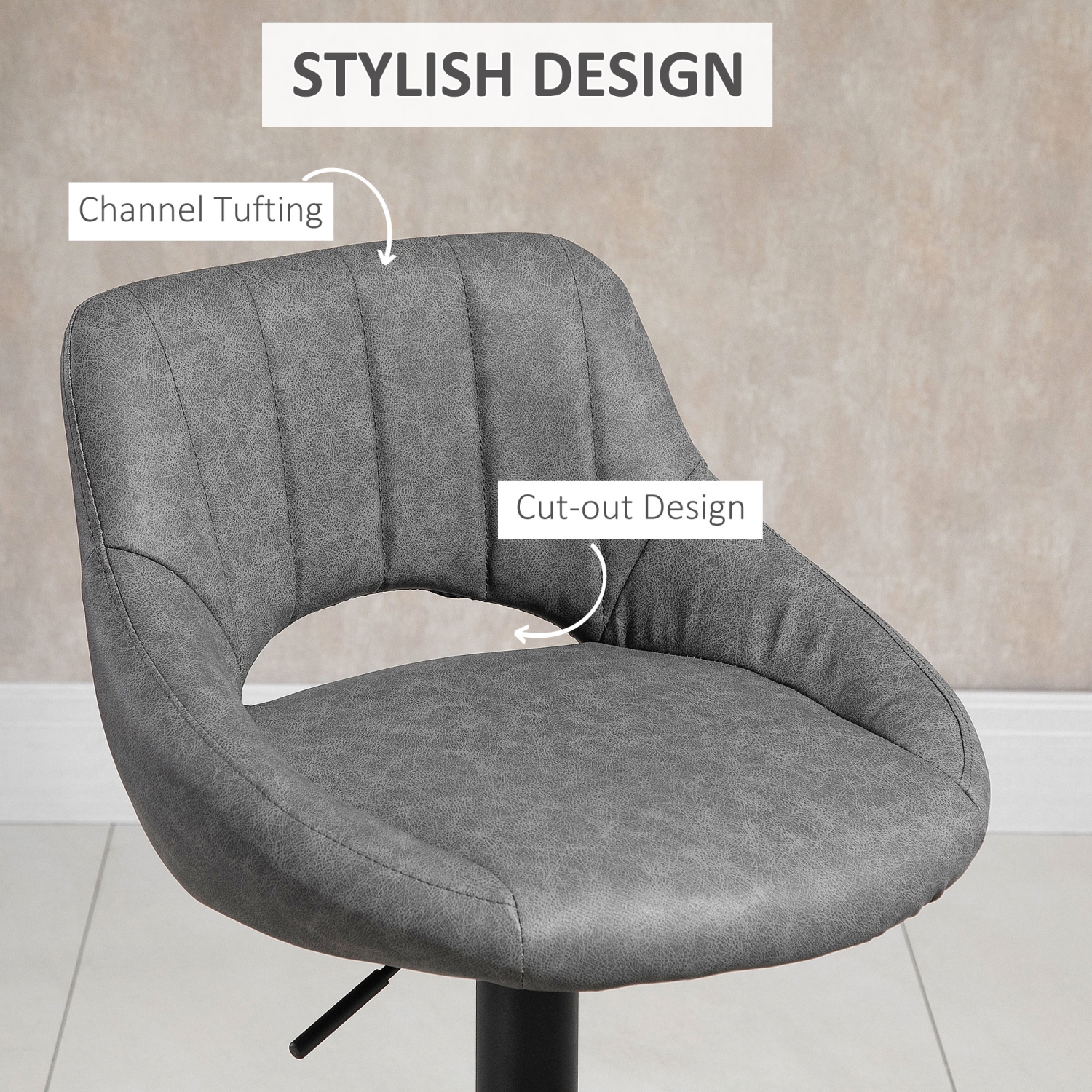 HOMCOM Bar Stools Set of 2, Swivel Counter Height Barstools with Adjustable Height, Faux Leather Upholstered Bar Chairs with Round Metal Base and