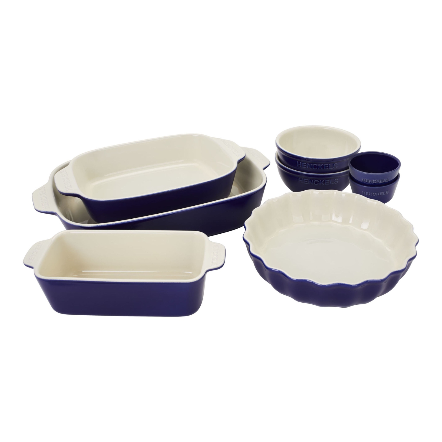 HENCKELS Ceramic 8 Piece Bakeware Set, Dark-Blue