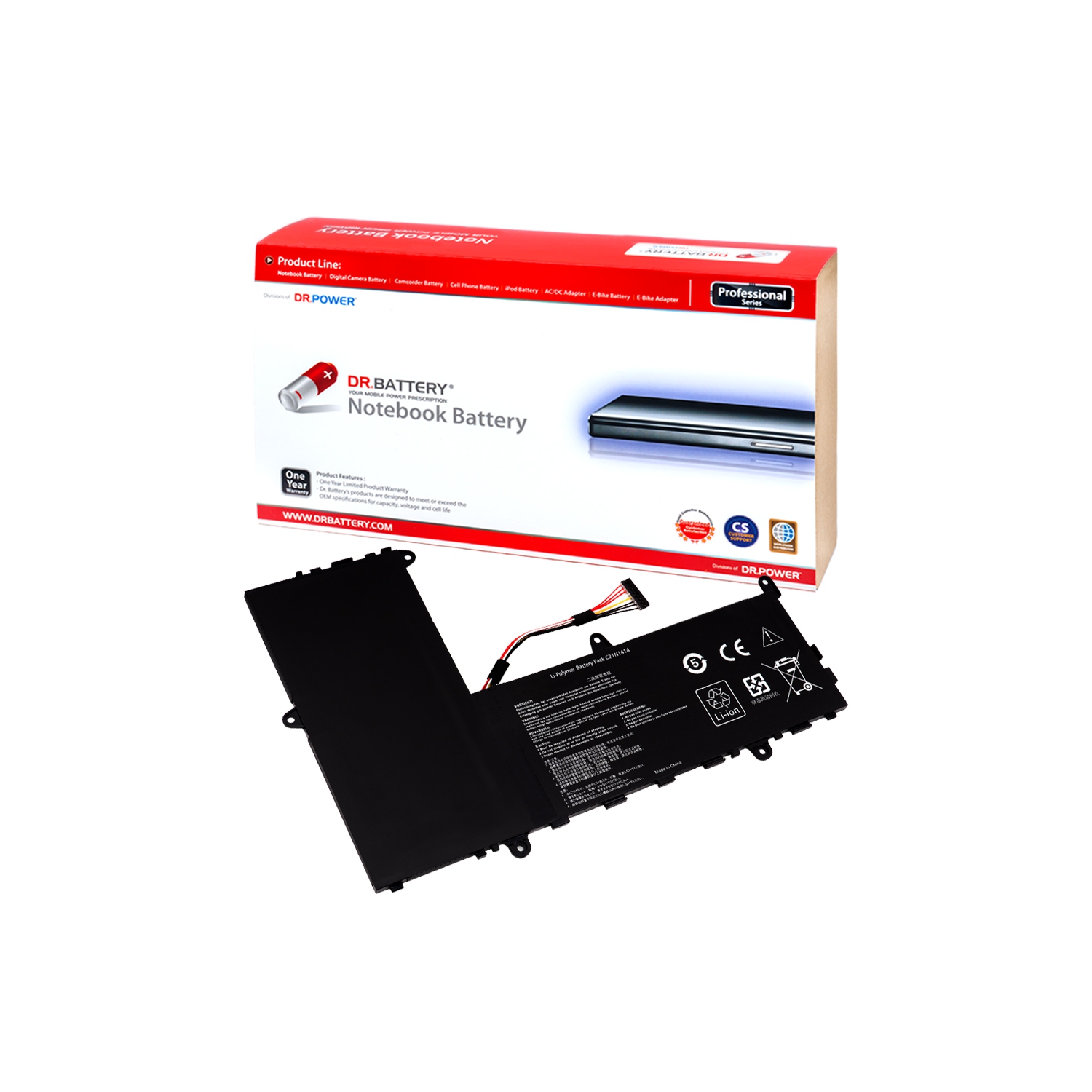 DR. BATTERIE C21N1414 CKSE321D1 0B200-01240900 batterie compatible avec Asus EeeBook X205TA F205TA-FD0063TS X205 X205T R209TA [7,6&nbsp;V]