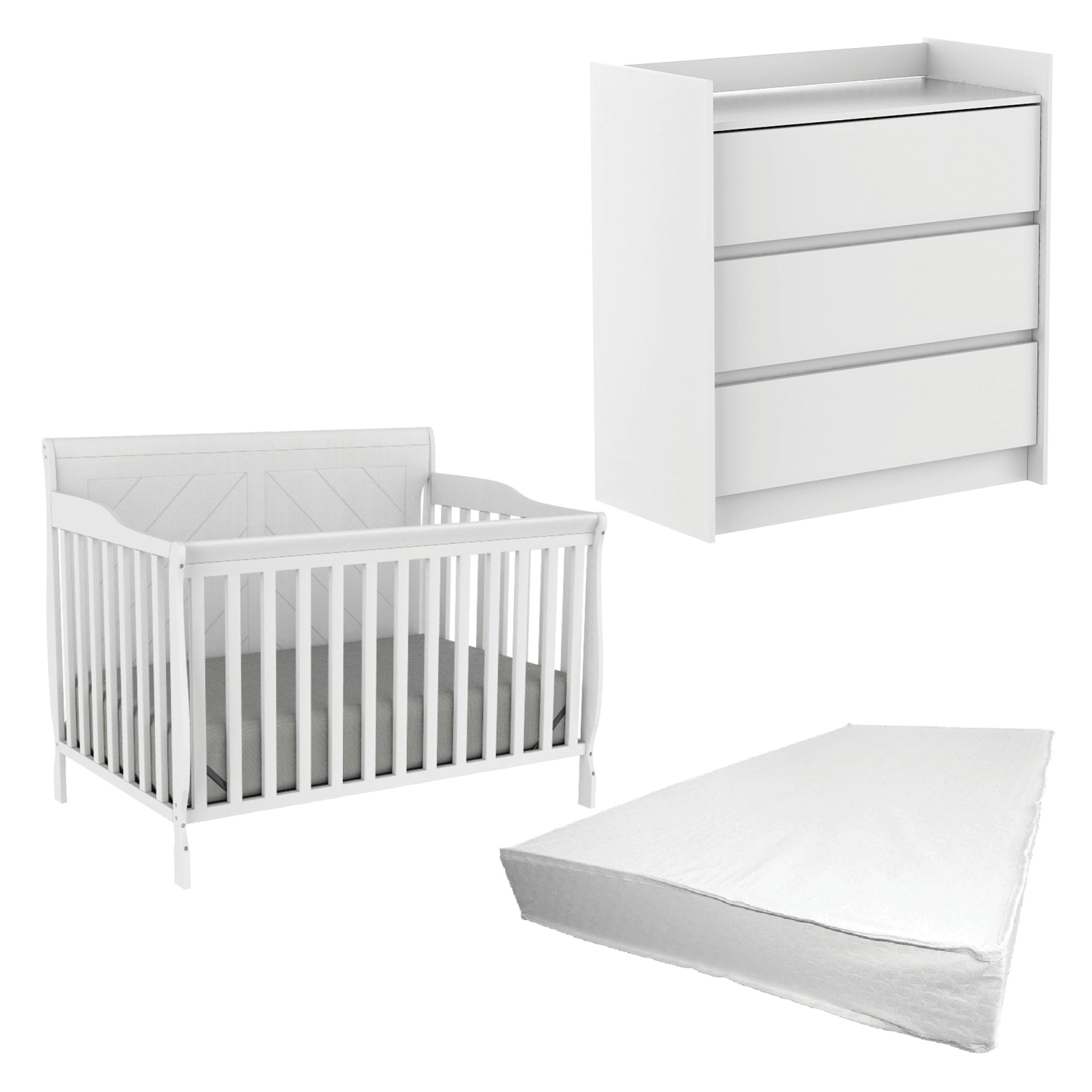 Lit de bébé Trio Lauren et table à langer Alex, tous blancs