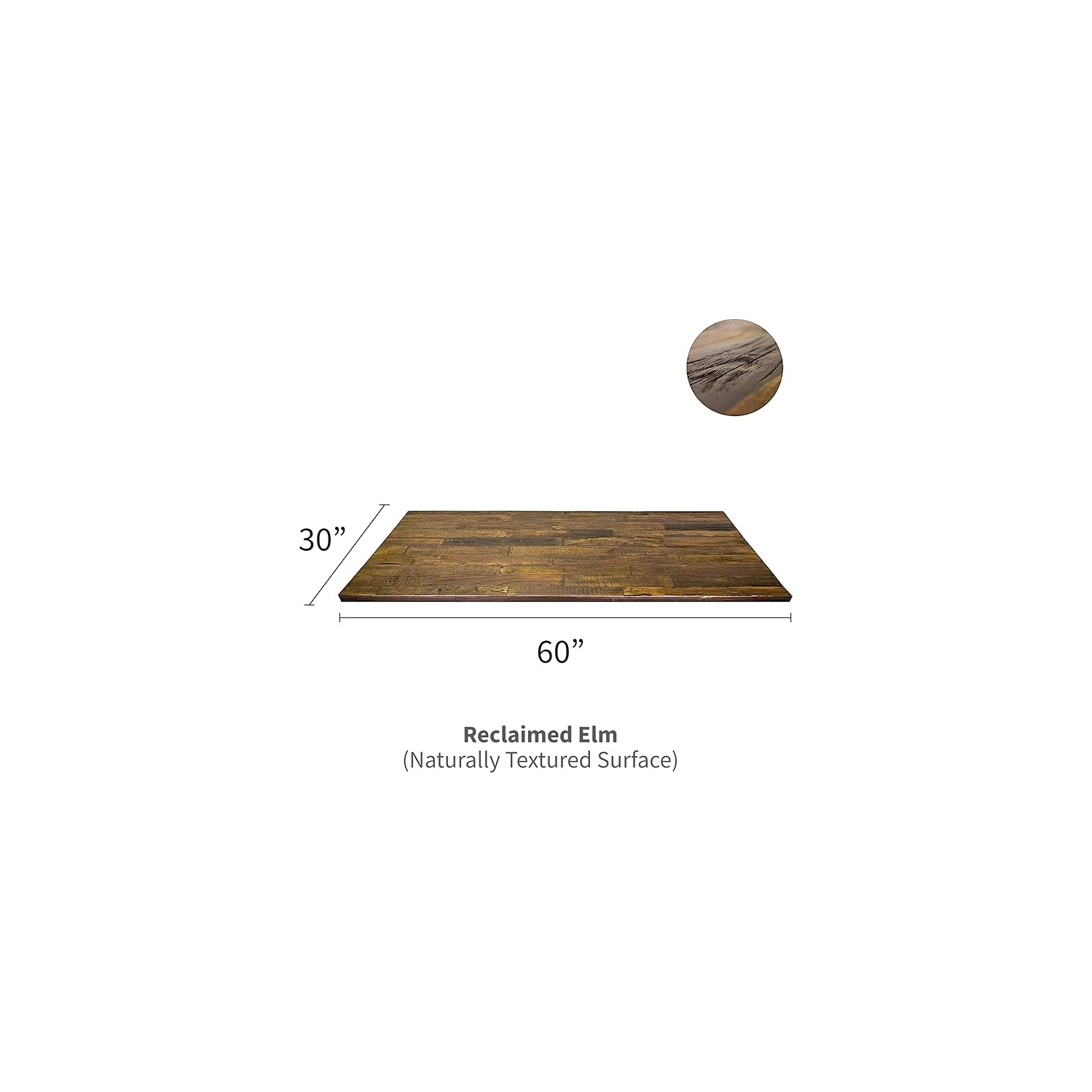 Real Wood Reclaimed Elm Table Top 30x60