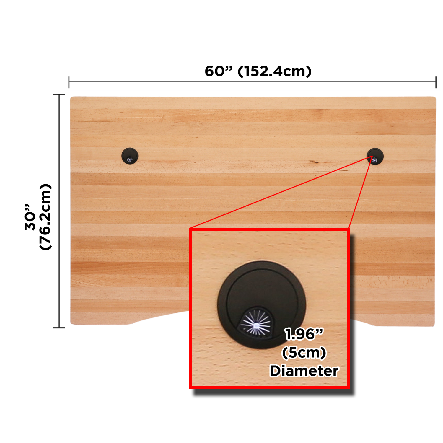 Solid Beech Table Top with 2 Pre-Drilled Grommet Holes