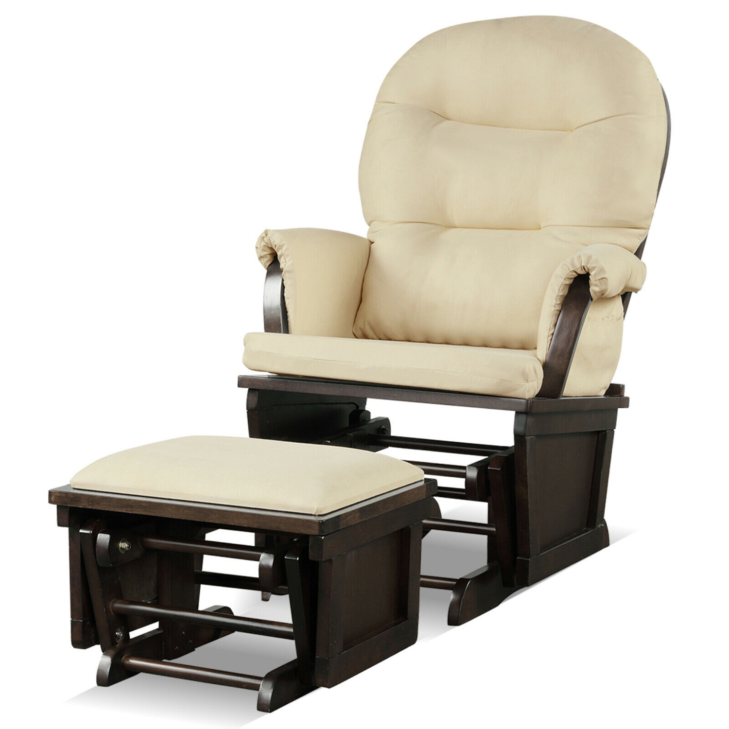 Gymax Wood Glider & Ottoman Cushion Set Baby Nursery Rocking Chair