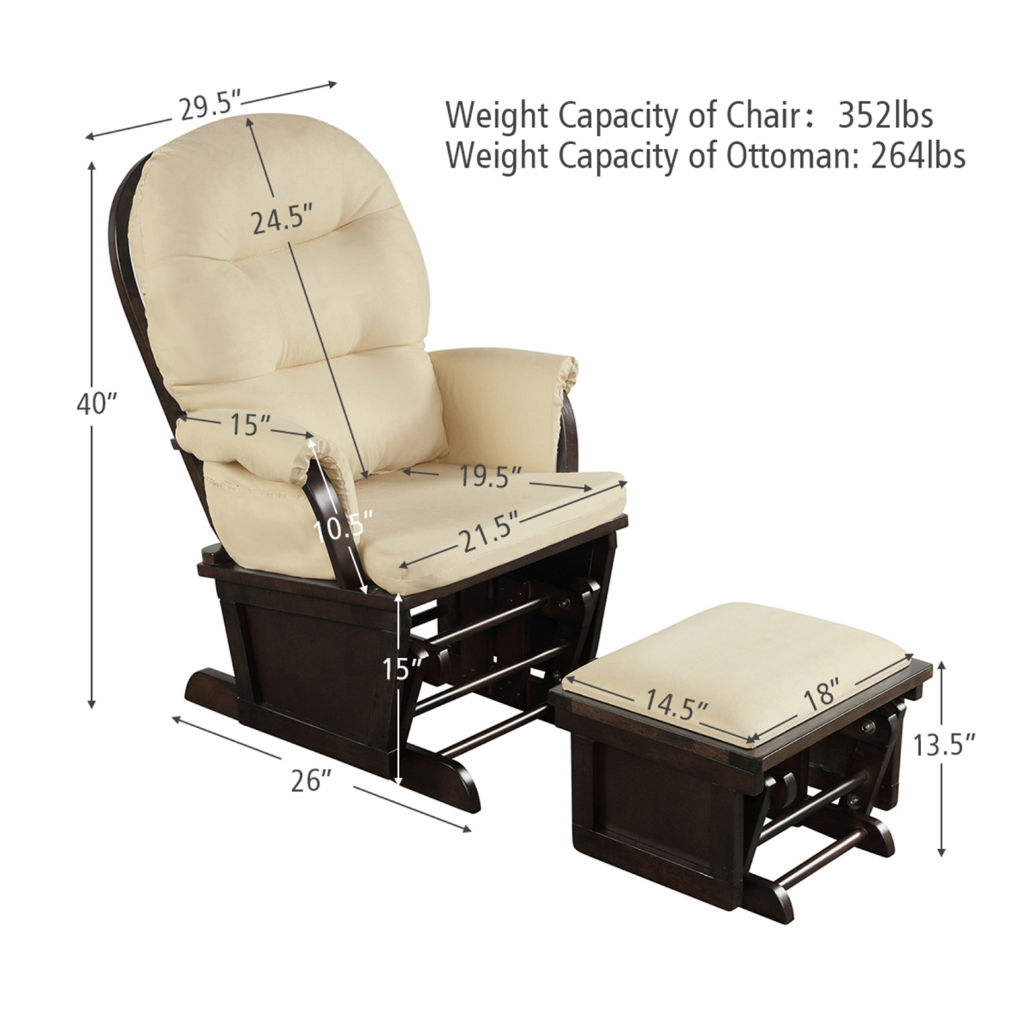 Gymax Wood Glider & Ottoman Cushion Set Baby Nursery Rocking Chair